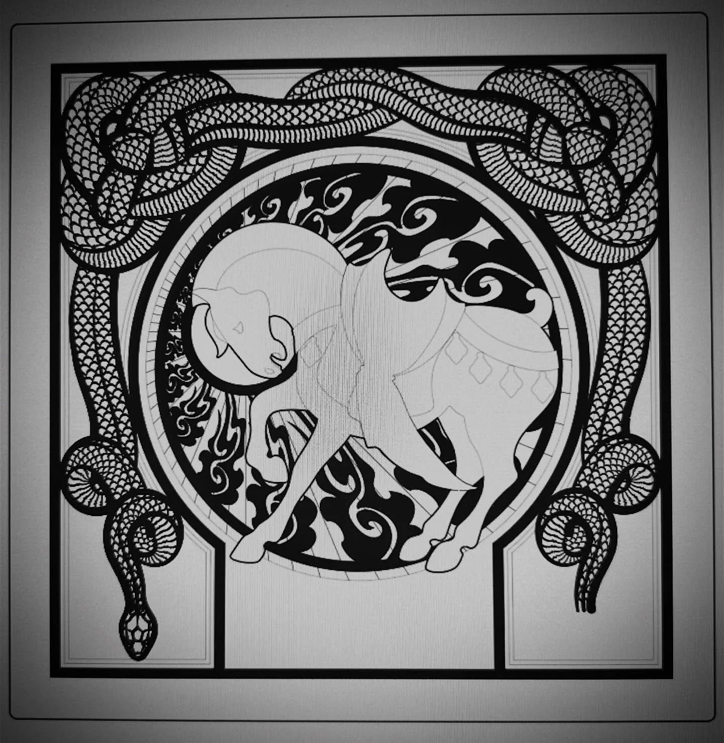 While the plaster mold dries, I&rsquo;m working on the files to cut the background pieces for the horse. It&rsquo;s the year of the fire horse, so there will be lots of gold and red colors. The past two years were wood snake and dragon, so those will