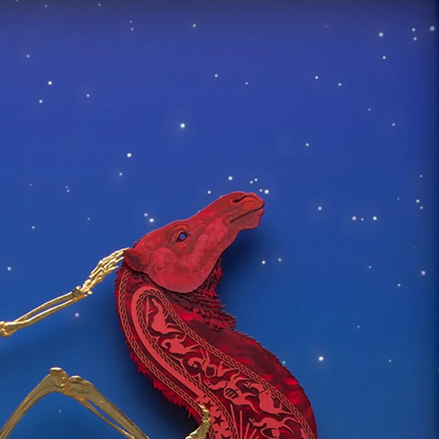 I wanted to zoom in on my Red Ghost piece and share some hidden secrets and details with you! 

The stars are actual formations, and include an Arabic camel constellation called Al-Nāqa. 

The sand dunes are layered with fine red sand from the desert