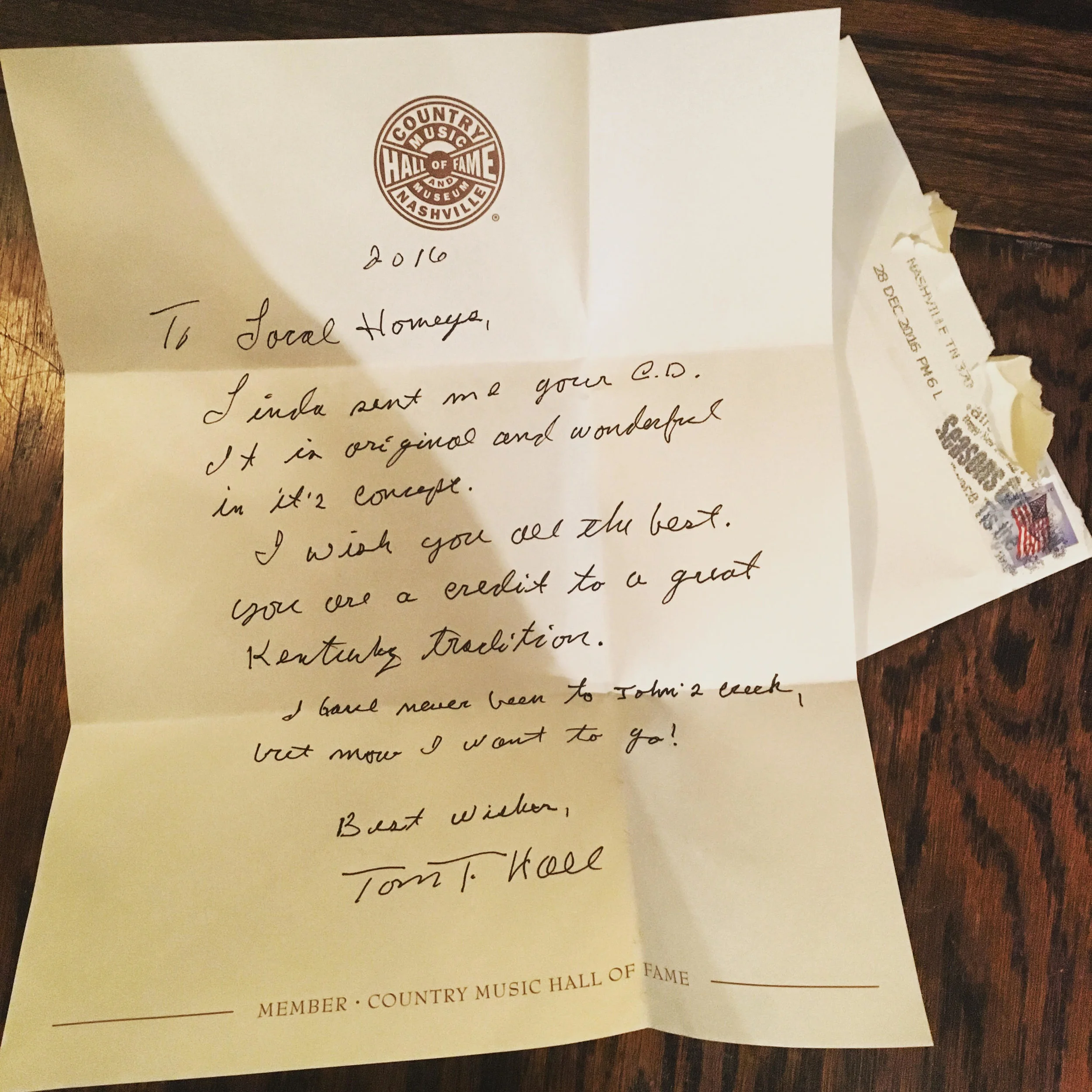 "2016 weren't bad at all cause we got two letters from Tom T. Hall" - The Local Honeys 