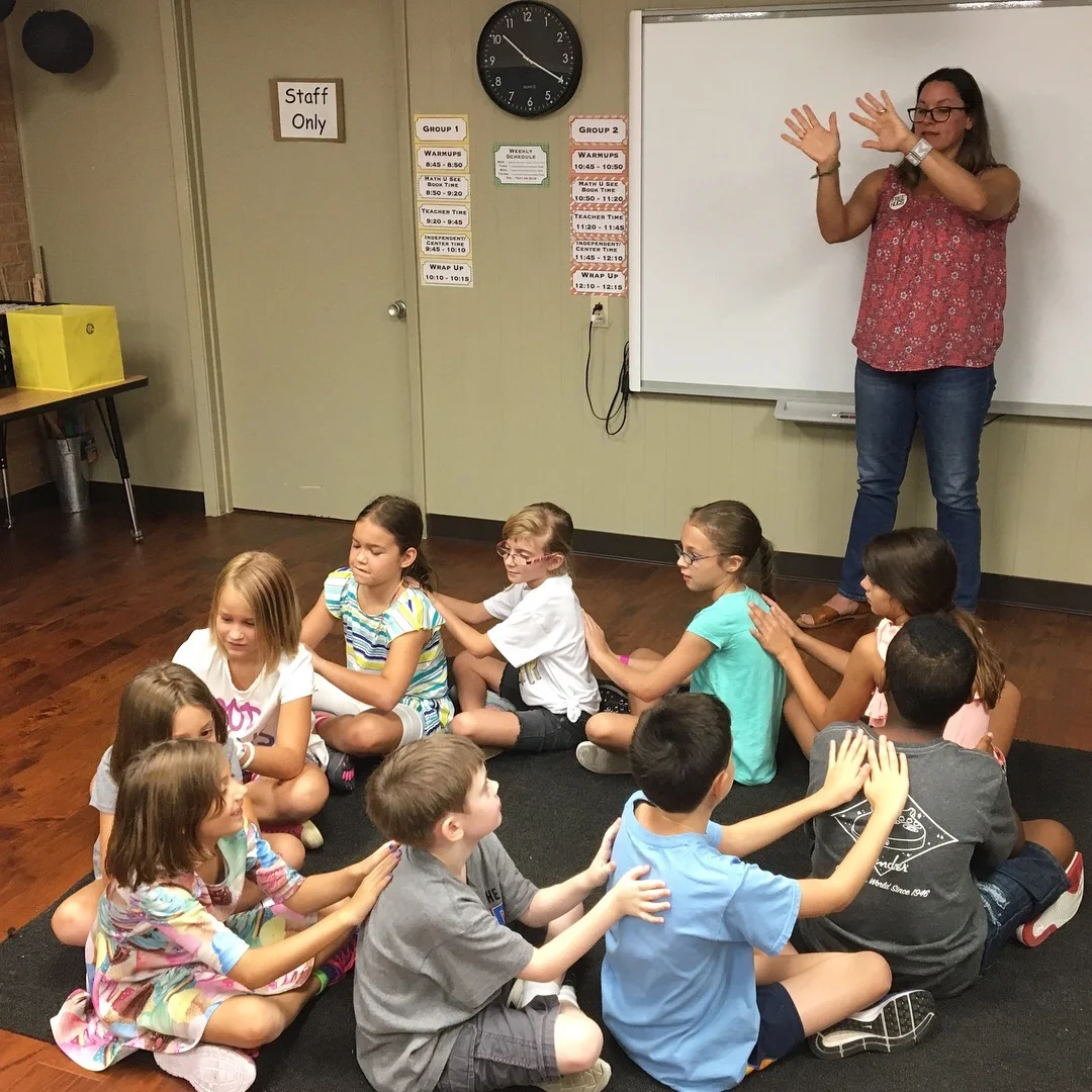 Children at Shady Oak Primary School practicing the Flood Story. 