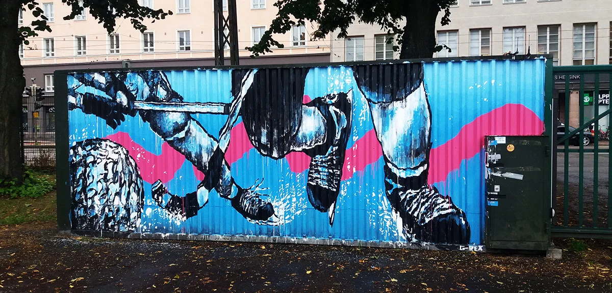 Wall painting for Brahe sports field in Kallio, Helsinki (2016).