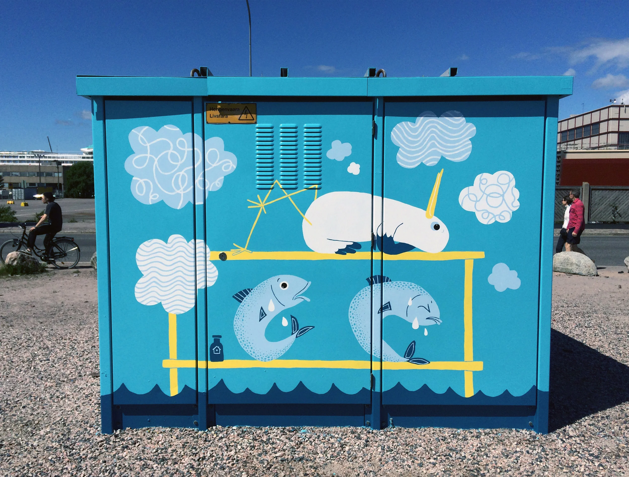 "Saunova ankerias & kumppanit". Hernesaari, Helsinki, 2016. Yhteistyössä Helen Sähköverkko Oy. Kuva: Päivi Arenius