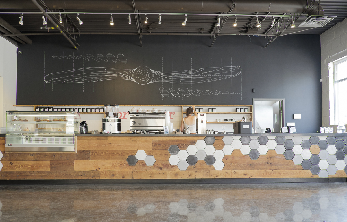 Picture of long coffee counter at Propeller Coffee Co.