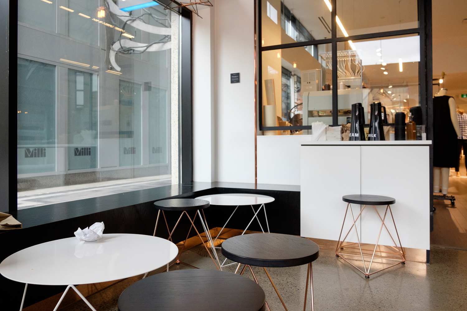 Picture of removable tables and chair inside the coffee shop