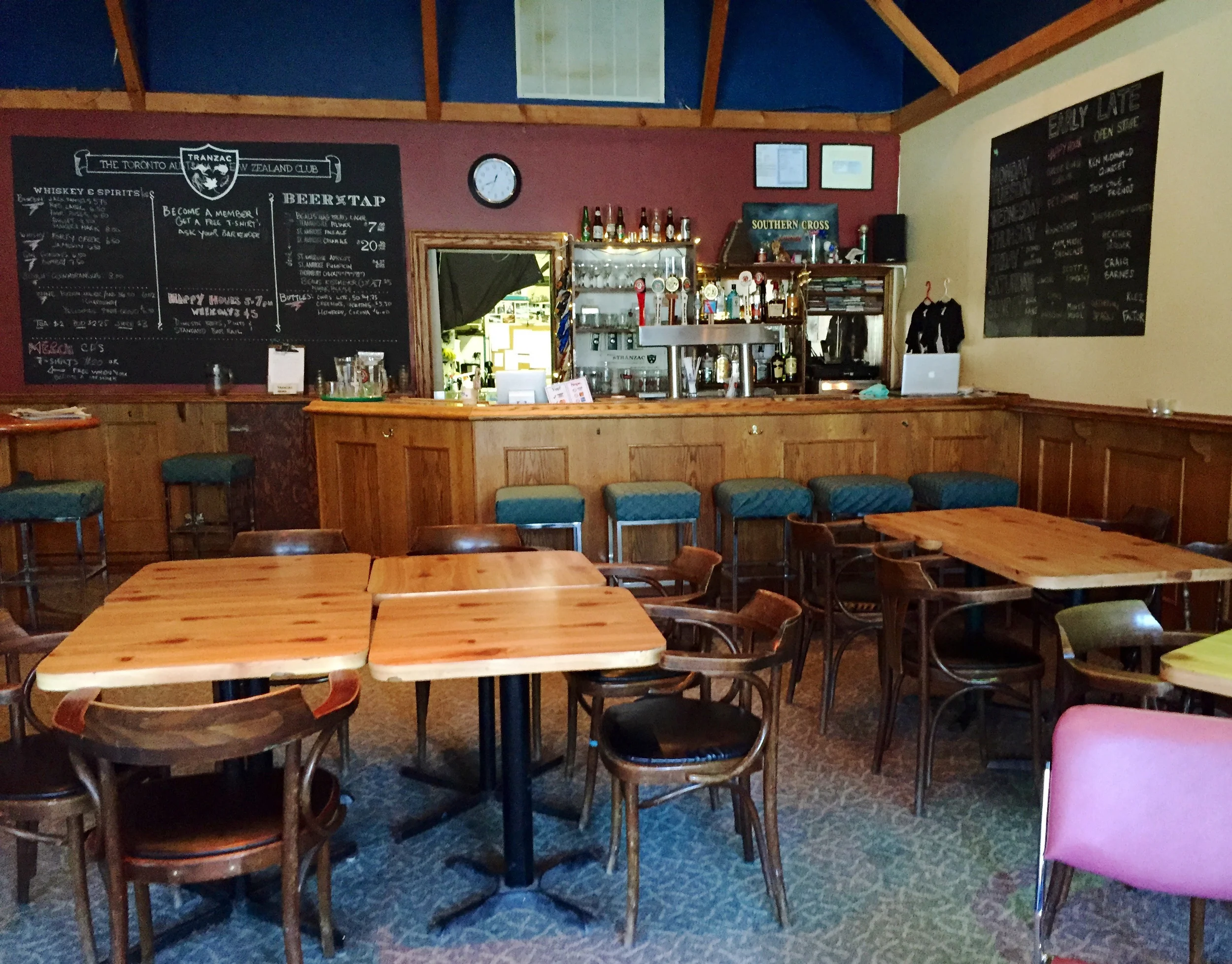Picture of one of the main floor concert venues displaying standard height tables and removeable chairs.