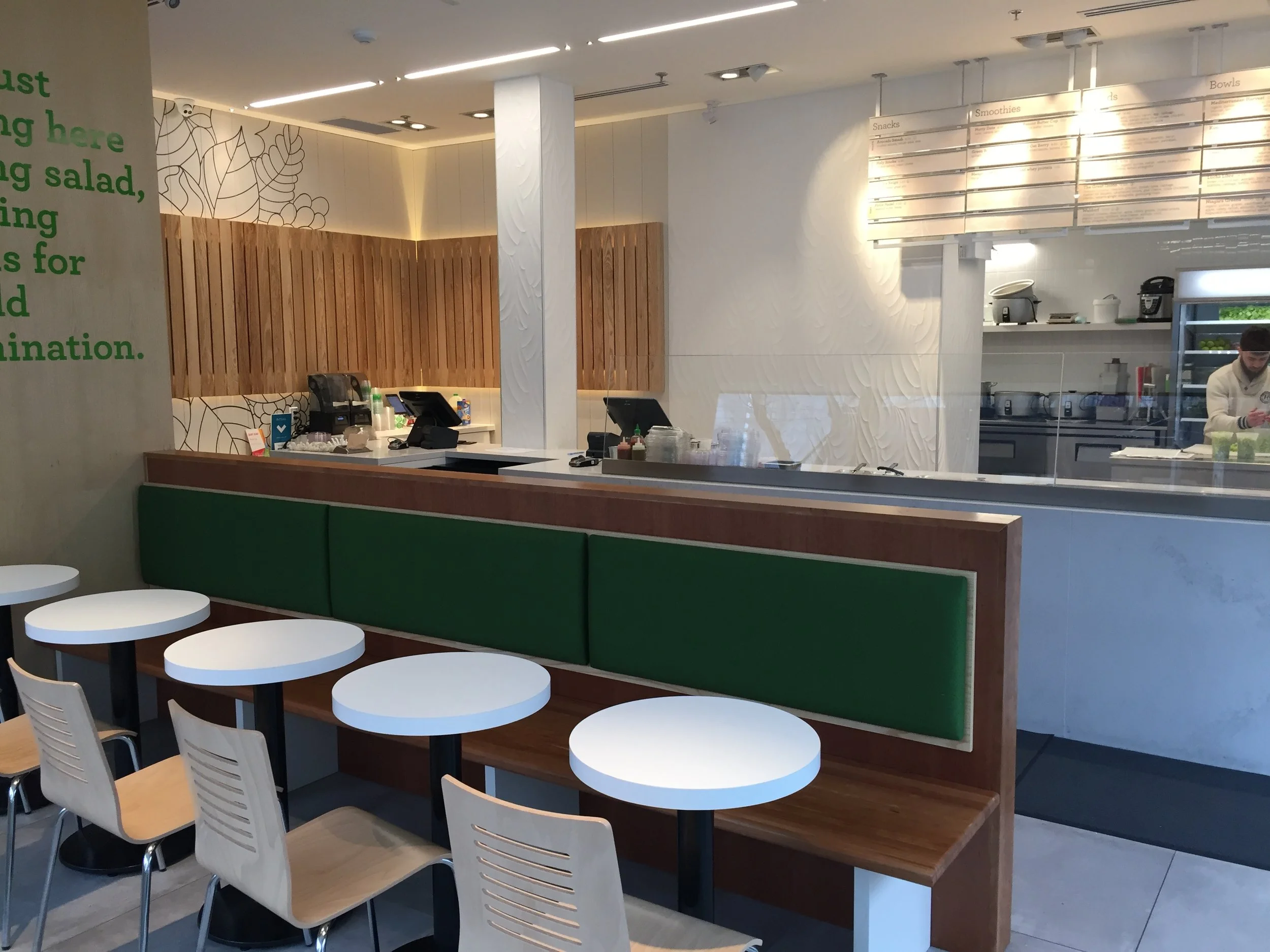Picture of counter and standard height tables at Hopscotch