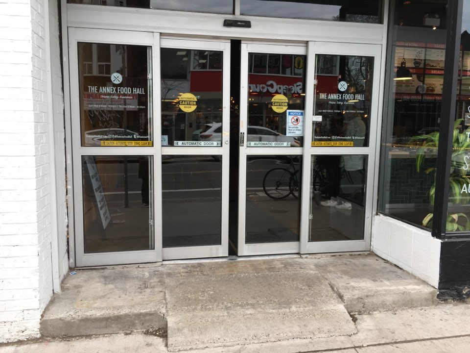 Picture of the automatic sliding doors in front of the Annex Food Hall