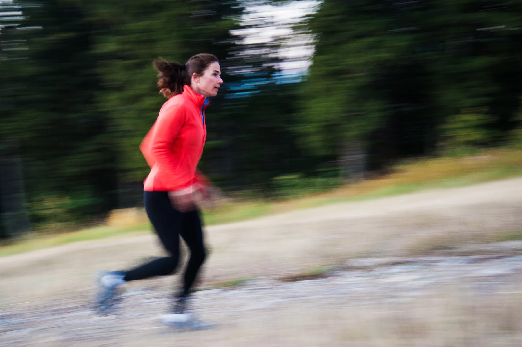 A panning motion shot of North Face athlete Kit Deslauriers in Jackson, WY