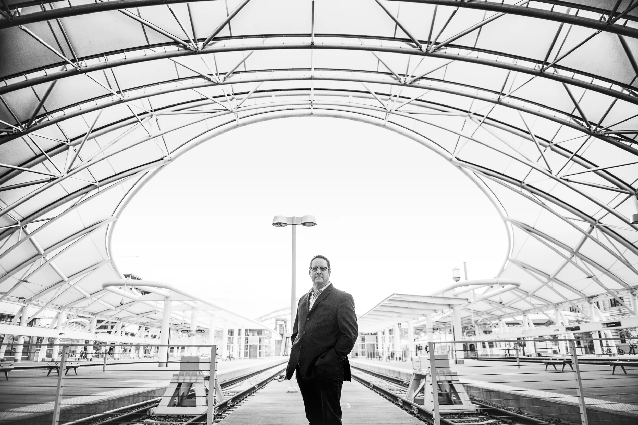 Editorial portrait of a businessman at Union Station in Denver, CO