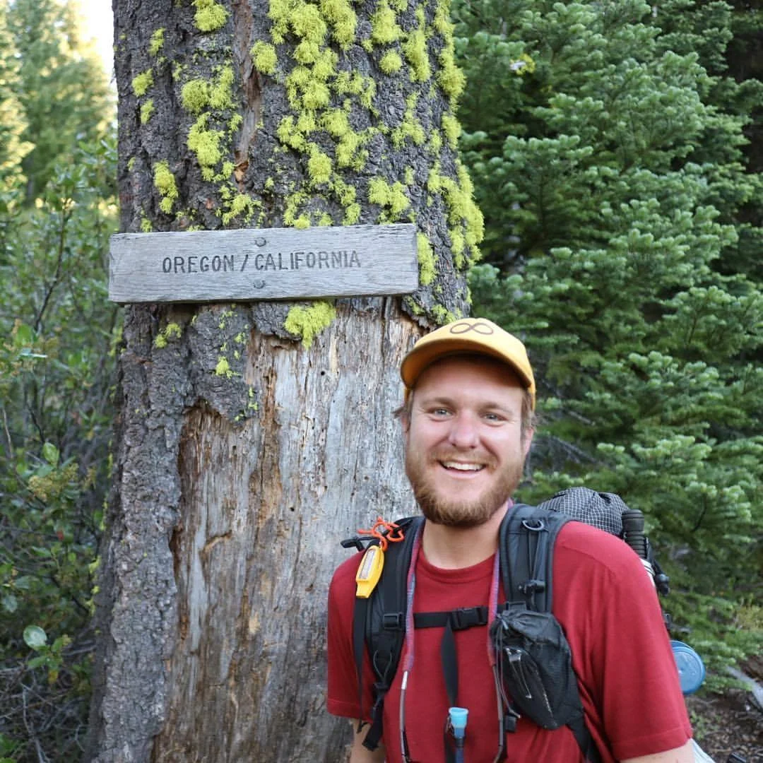 Case reaching the Oregon border on the Pacific Crest Trail, 2016