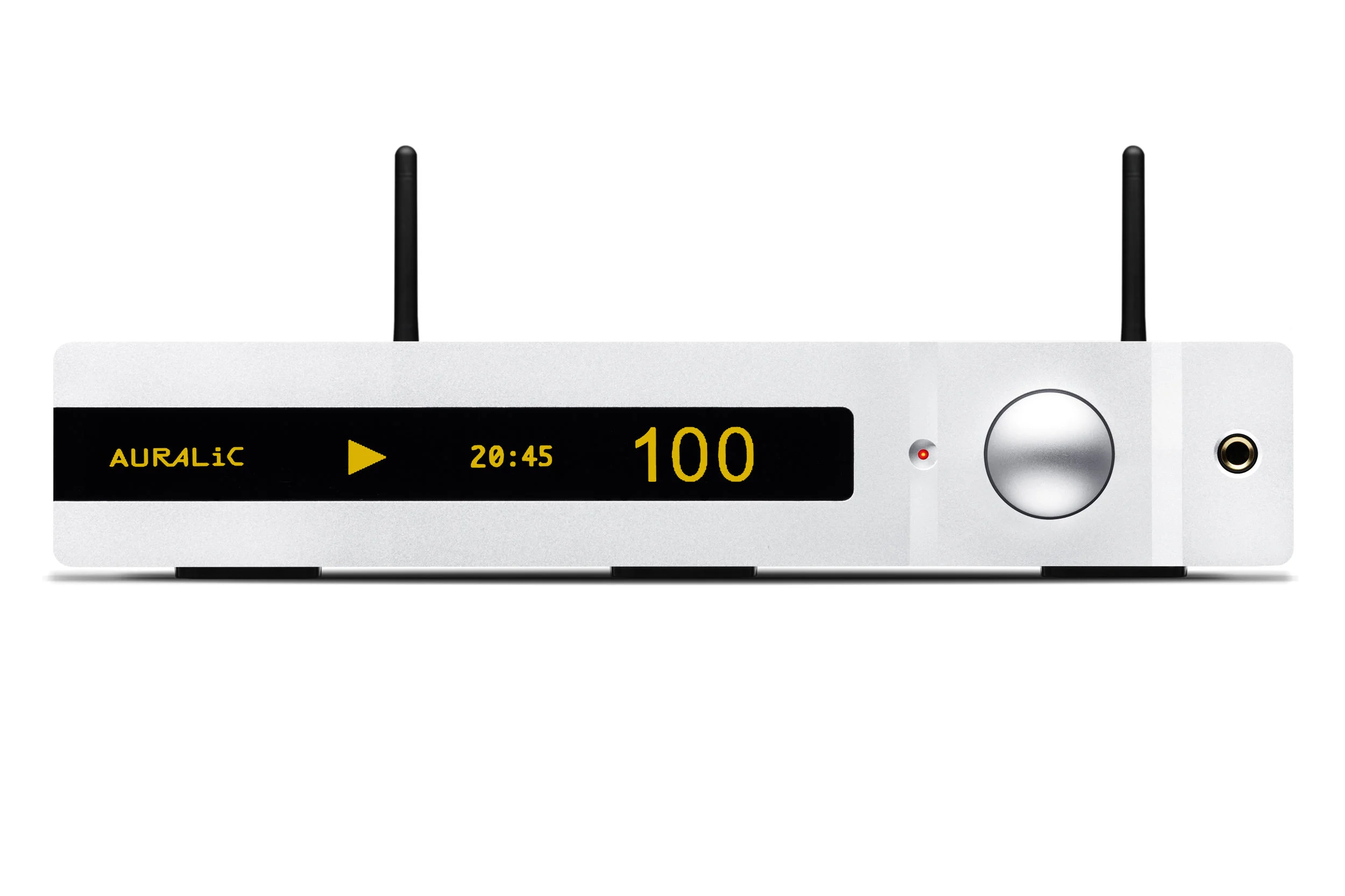 Auralic Altair streaming DAC front panel in silver finish