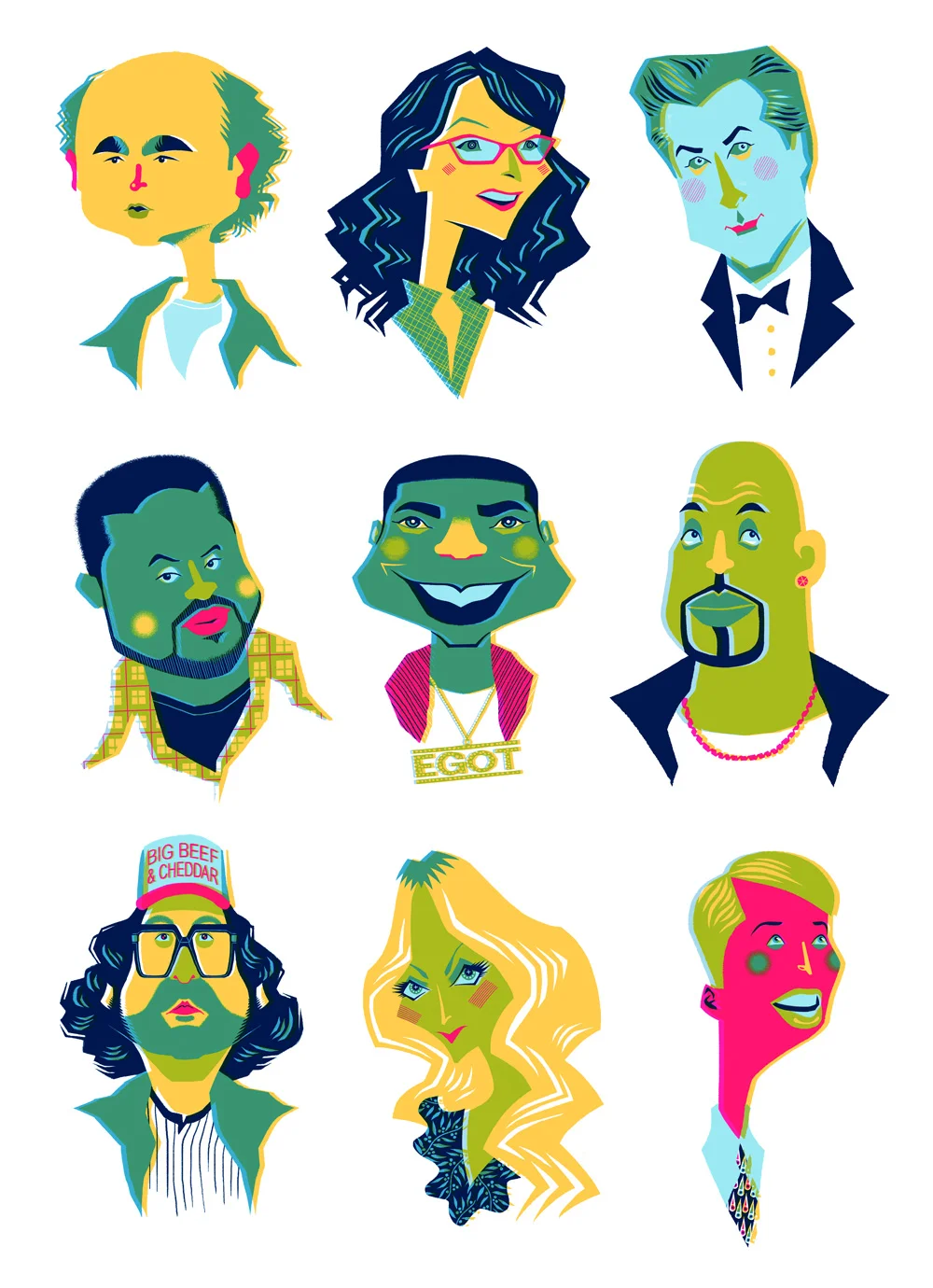 Pete Hornberger, Liz Lemon, Jack Donaghy, Grizz, Tracy Jordan, Dot Com, Frank Rossitano, Jenna Maroney, Kenneth Parcel