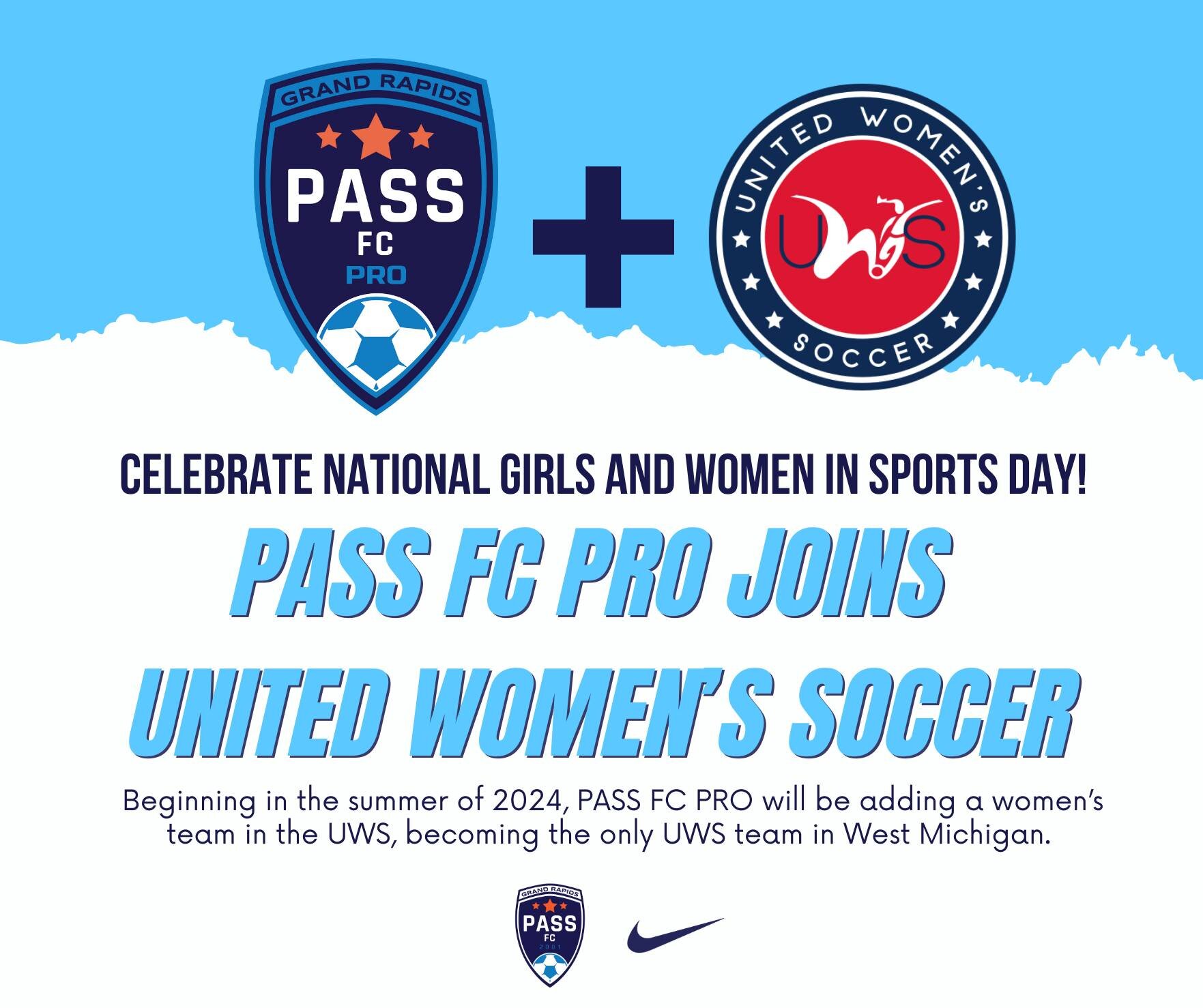 To celebrate National Girls and Women in Sports Day, we are proudly announcing the addition of a PASS FC Pro Women's team in the United Women's Soccer League. We are so happy to be providing a pathway for local female athletes to continue playing soc