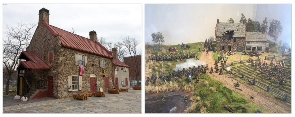 The Old Stone House's building from 1699 in Park Slope, Brooklyn and it's miniature diorama of the the house's famous American Revolution battle.