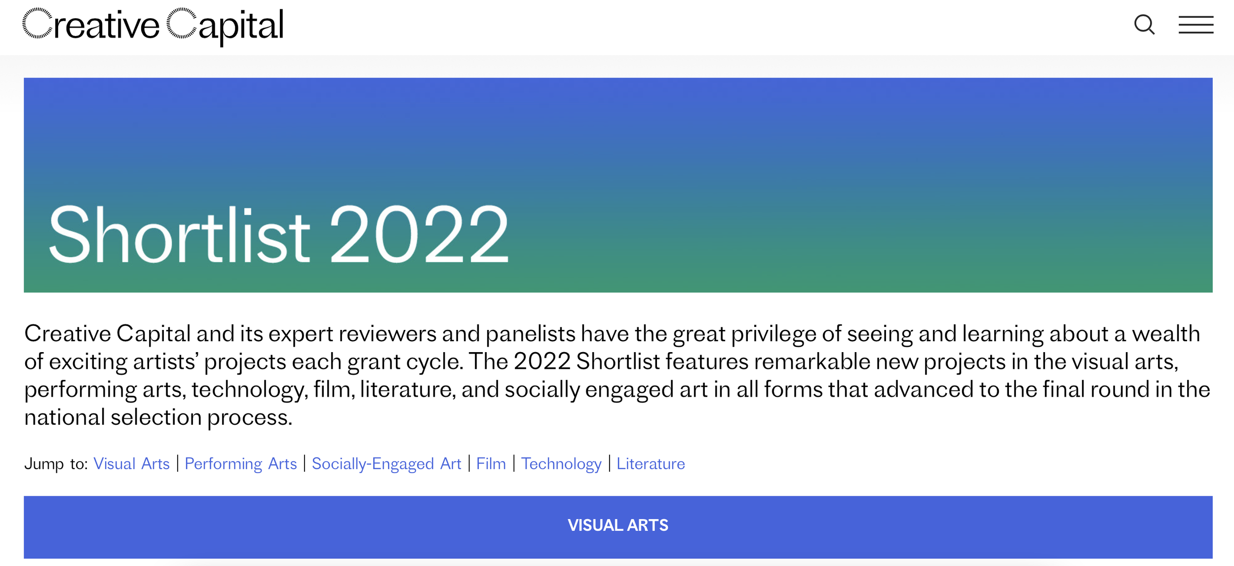 Creative Capital 2022 Award Finalist Shortlist