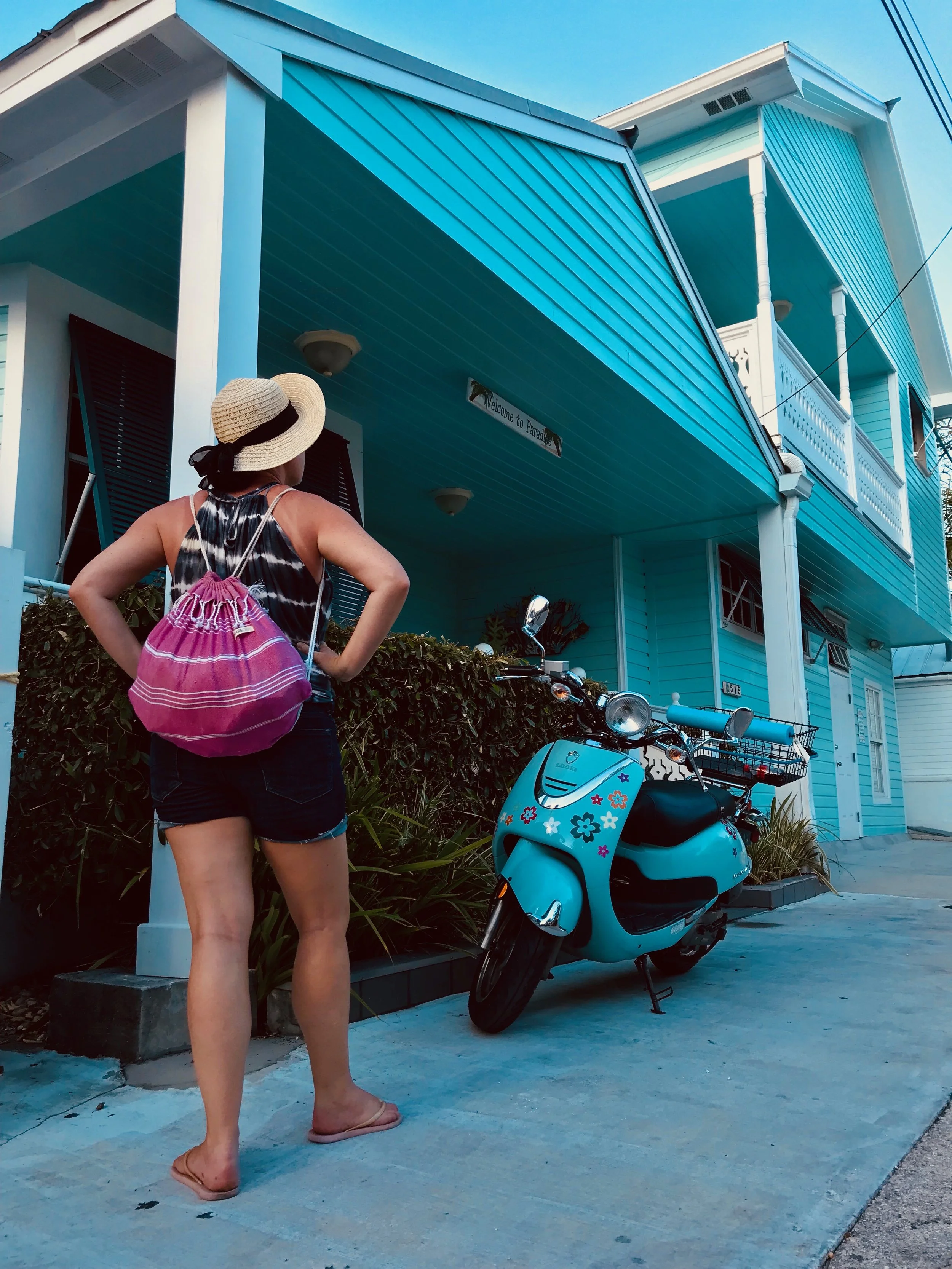 Finding cute blue themes in Downtown Key West.