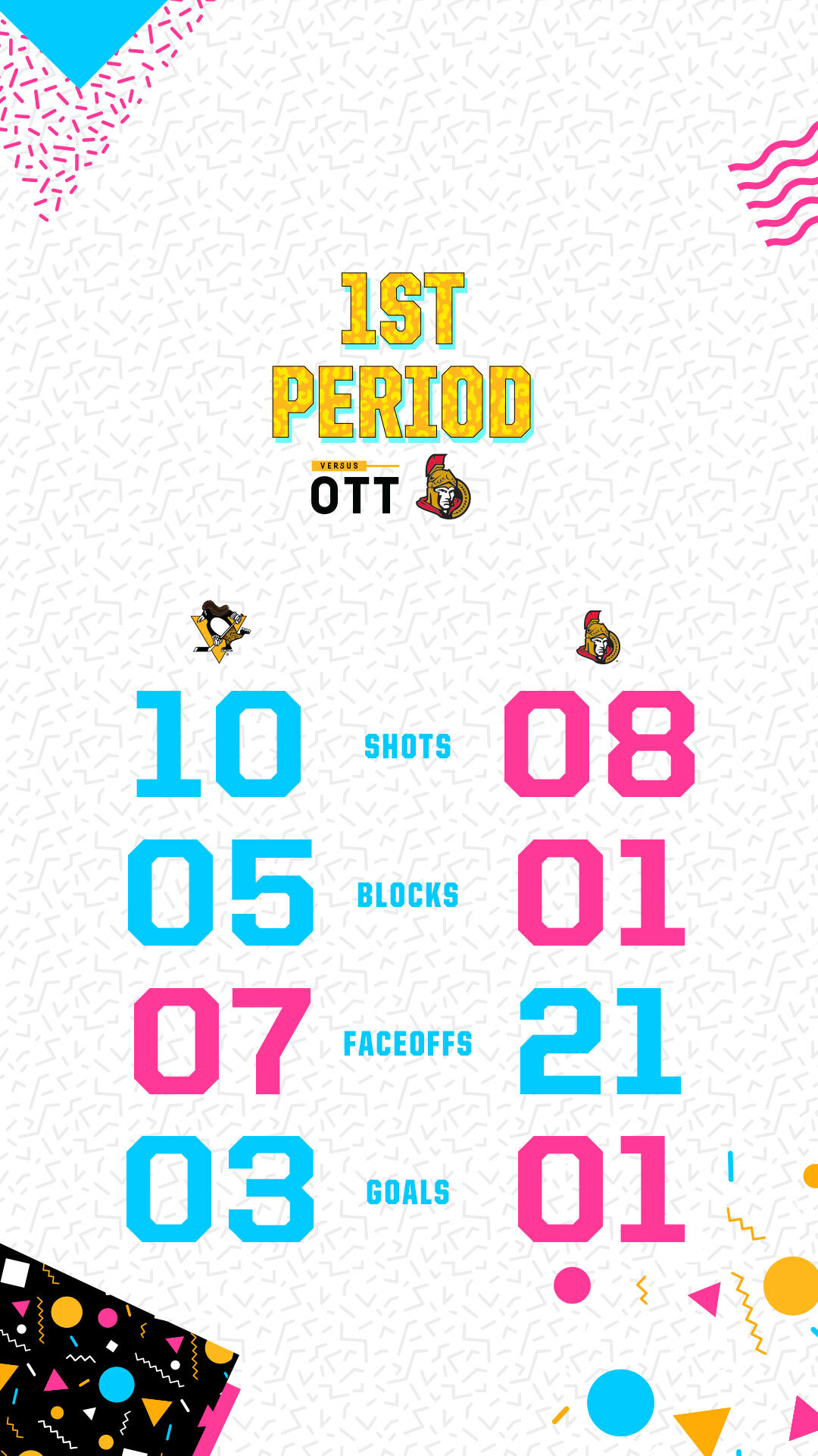 '90s Night 1st Period Stats Graphic