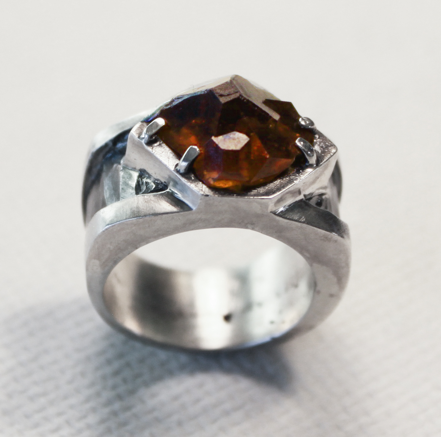 Garnet crystal group from Vesper Mountain, Washington set in a casted sterling silver ring. 