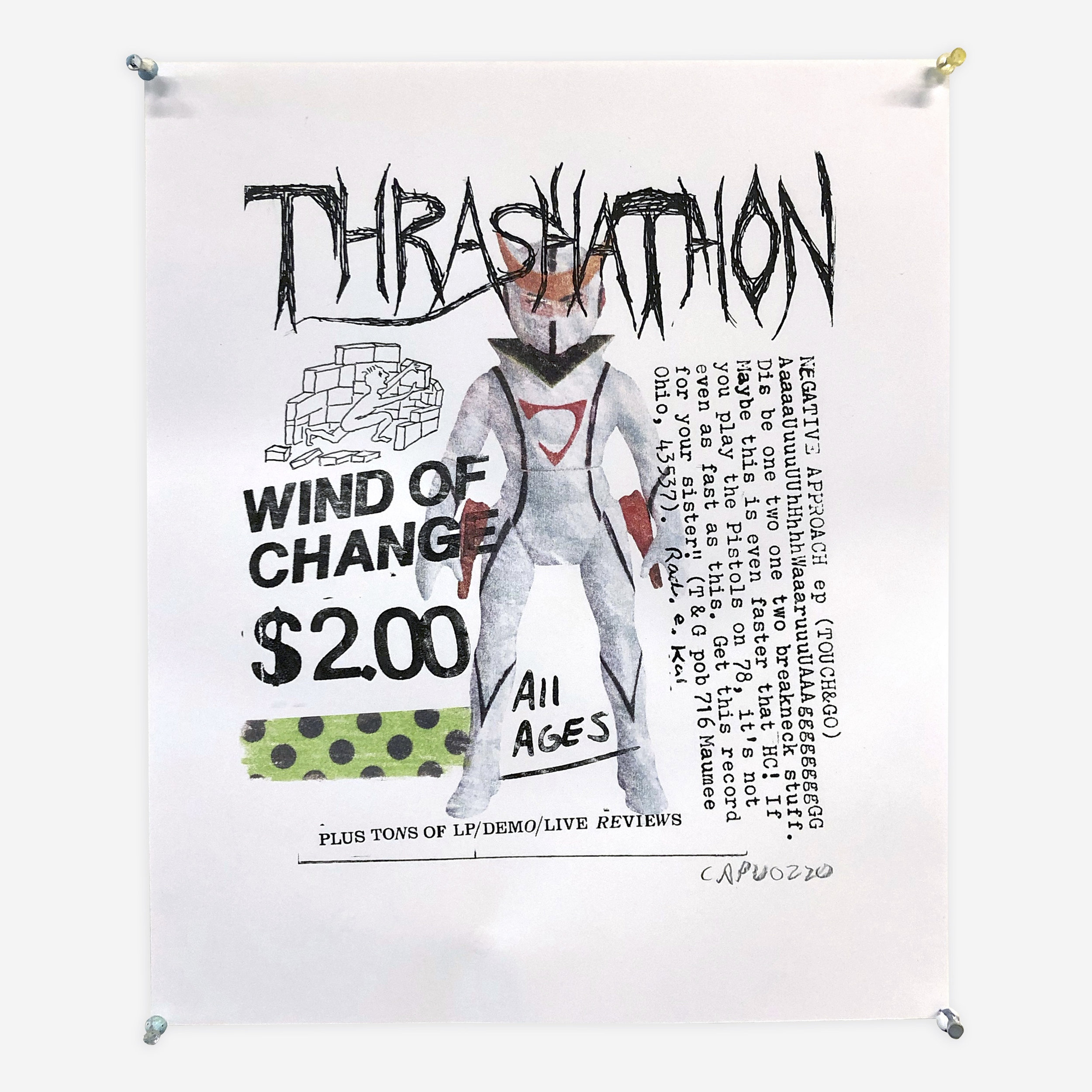 Thrashathon, ink transfer on paper, 14" x 17", 2019
