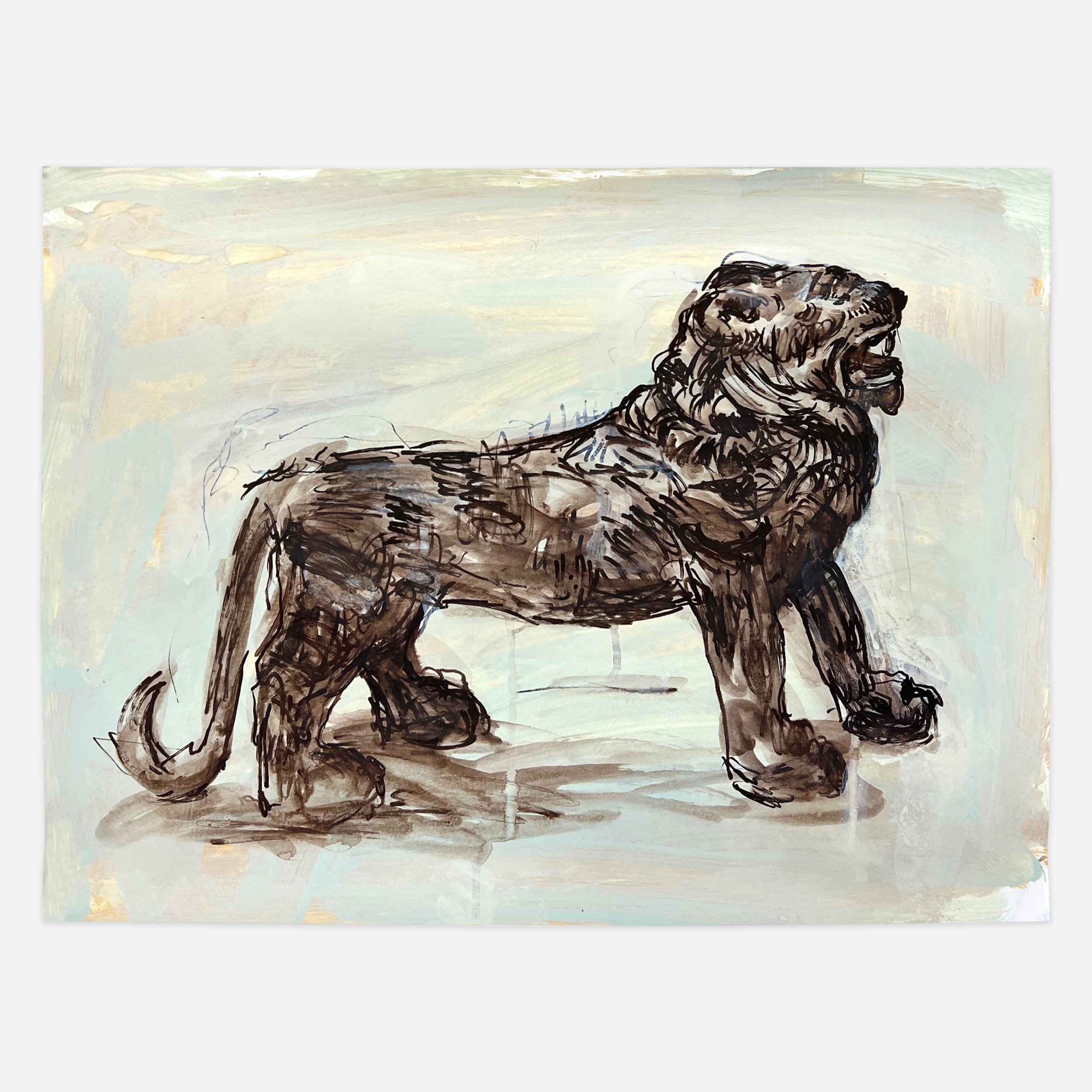   Bronze Statuette of Lion, 2nd century CE,  acrylic on paper, 18" x 24", 2022   $160.00 includes US shipping     BUY NOW     