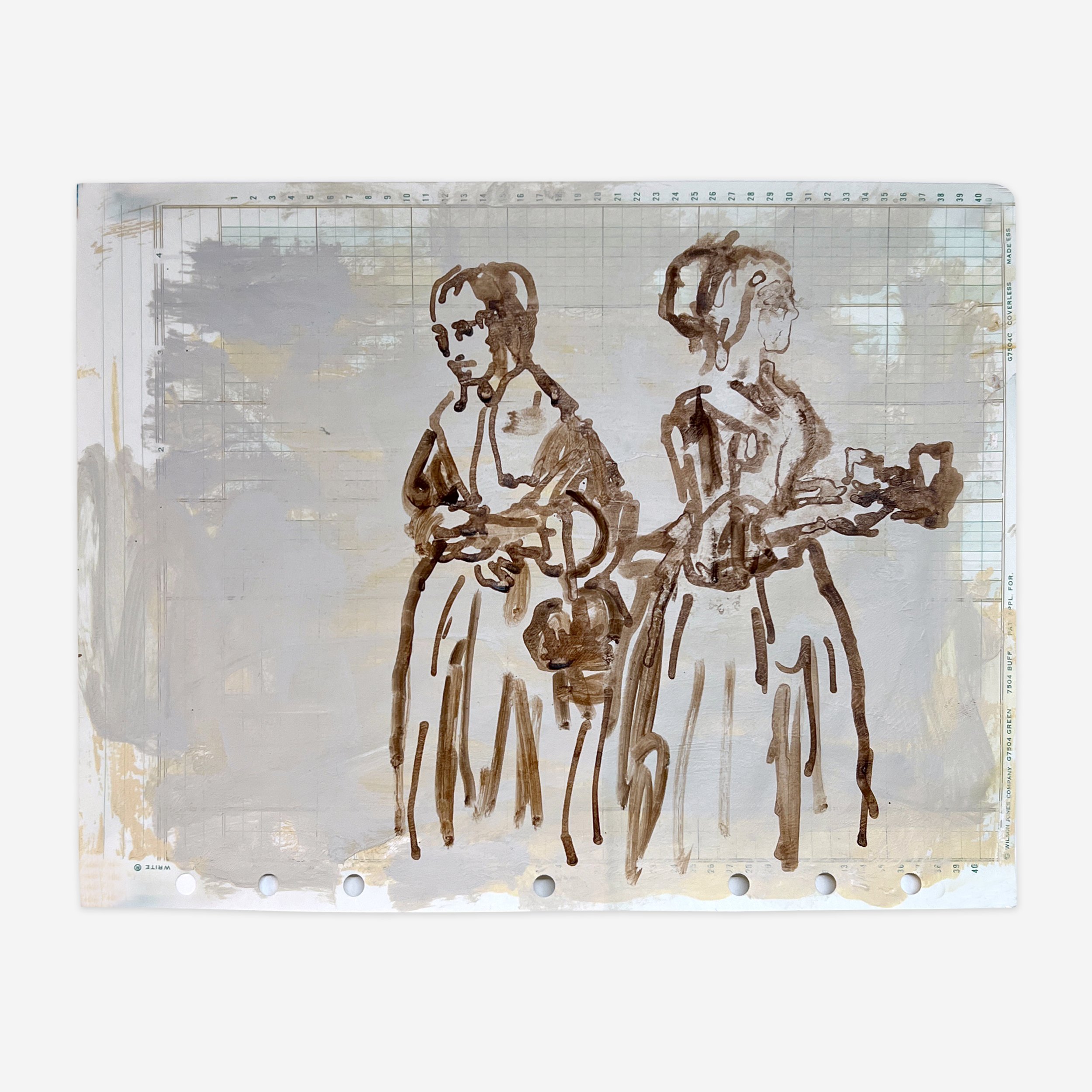   After G. Metsu &amp; J.E. Liotard,  acrylic on paper, 8.5” x11”, 2022   NA  