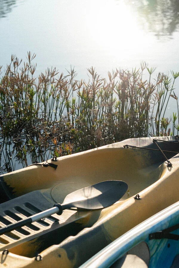 Kayaks a la orilla del lago