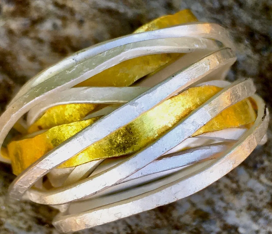 gold &amp; silver hammered wrap ring✨✨#recycledmetal, #gold, #integrity, #handmade, #wildlyrefined, #artistmade, #oneofakind, #rings, #mensrings, #commitmentbands, #weddingbands