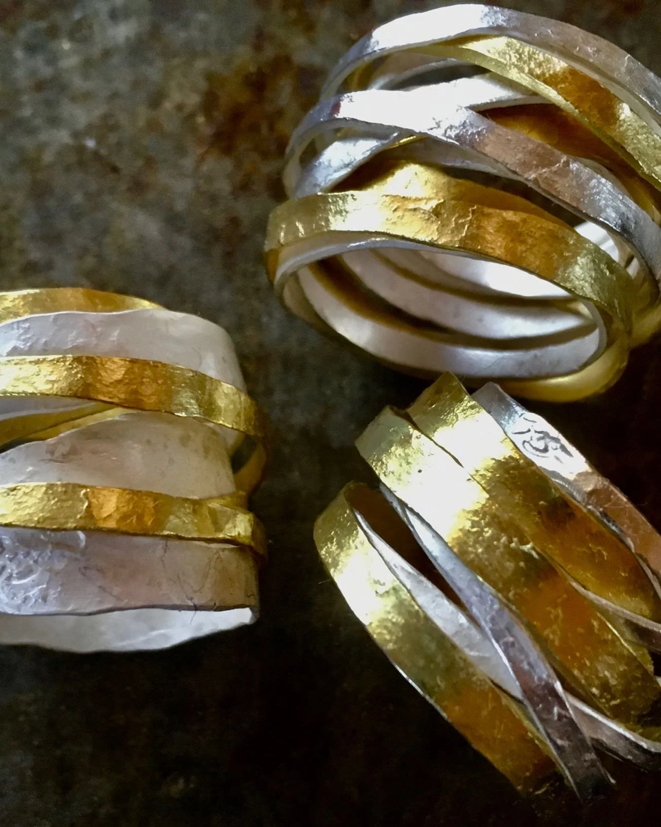 THREE SISTERS&hellip; i hade fun making these rings for 3 sisters who happen to be the same size&mdash; a gift from their dad💖✨✨✨ #rings, #recyledgold, #wildlyrefined, #integrity #oneofakind, #organic, #arttowear