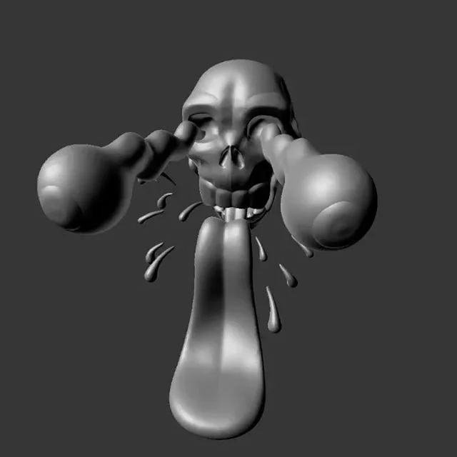 Trying out some new things. 3D sculpting on the iPad. Started off as just a skull and then wanted to see how far I could push the shapes. So it turned into a #texavery #ratfink #robertwilliams style piece.