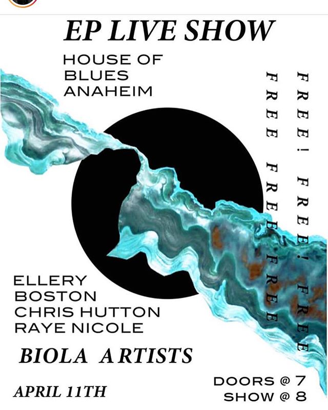 Thursday night! 8pm #houseofbluesanaheim #biolauniversity artists I&rsquo;ve been working with in a special artist development program at Biola... love these guys... very proud of them and their work:). @chrishuttonmusic @rayenicolemusic @ellerymusic