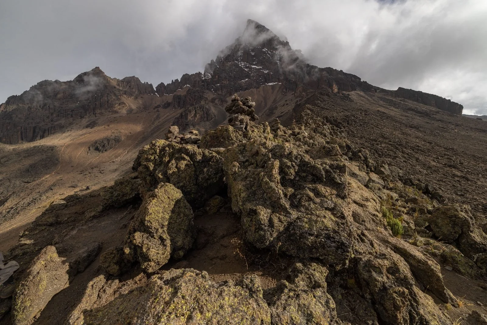 Kilimanjaro's rocky summit under the clouds