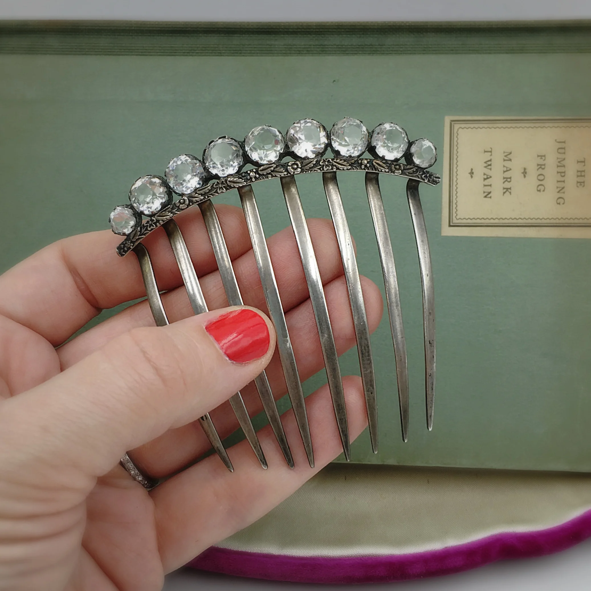 antique paste hair comb, reverie vintage jewelry nyc, estate jewelry nyc, antique jewelry nyc