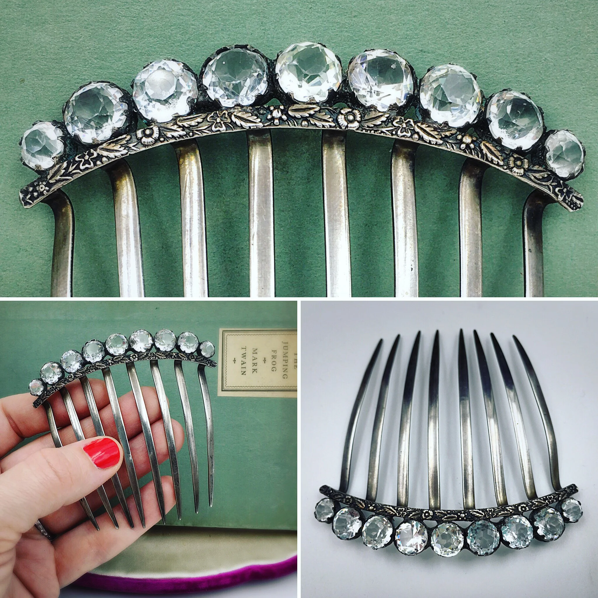 antique paste hair comb, reverie vintage jewelry nyc, estate jewelry nyc, antique jewelry nyc