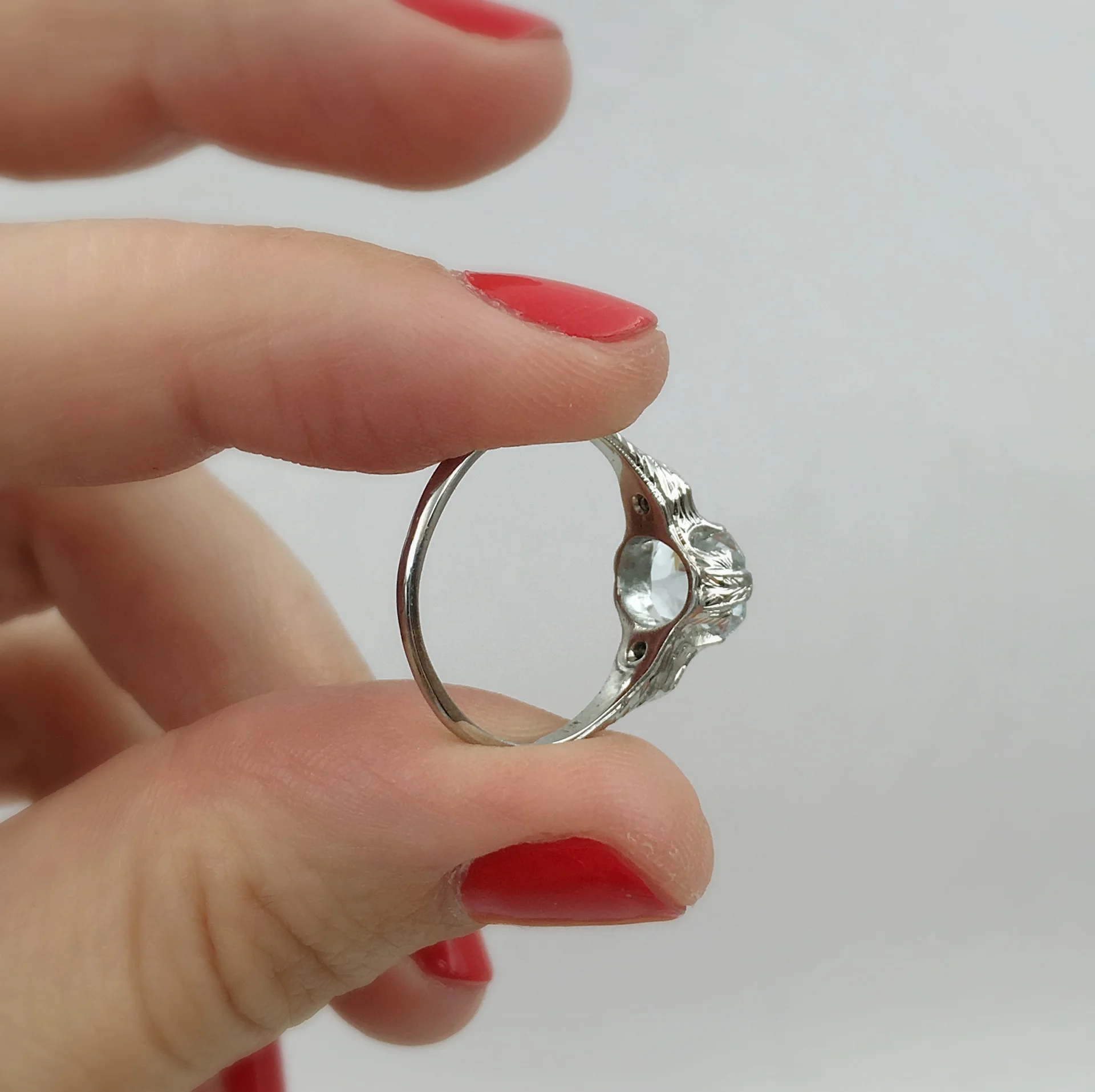 deco aquamarine ring, alternative engagement ring, vintage bridal jewelry, antique wedding jewelry, reverie vintage shop nyc 