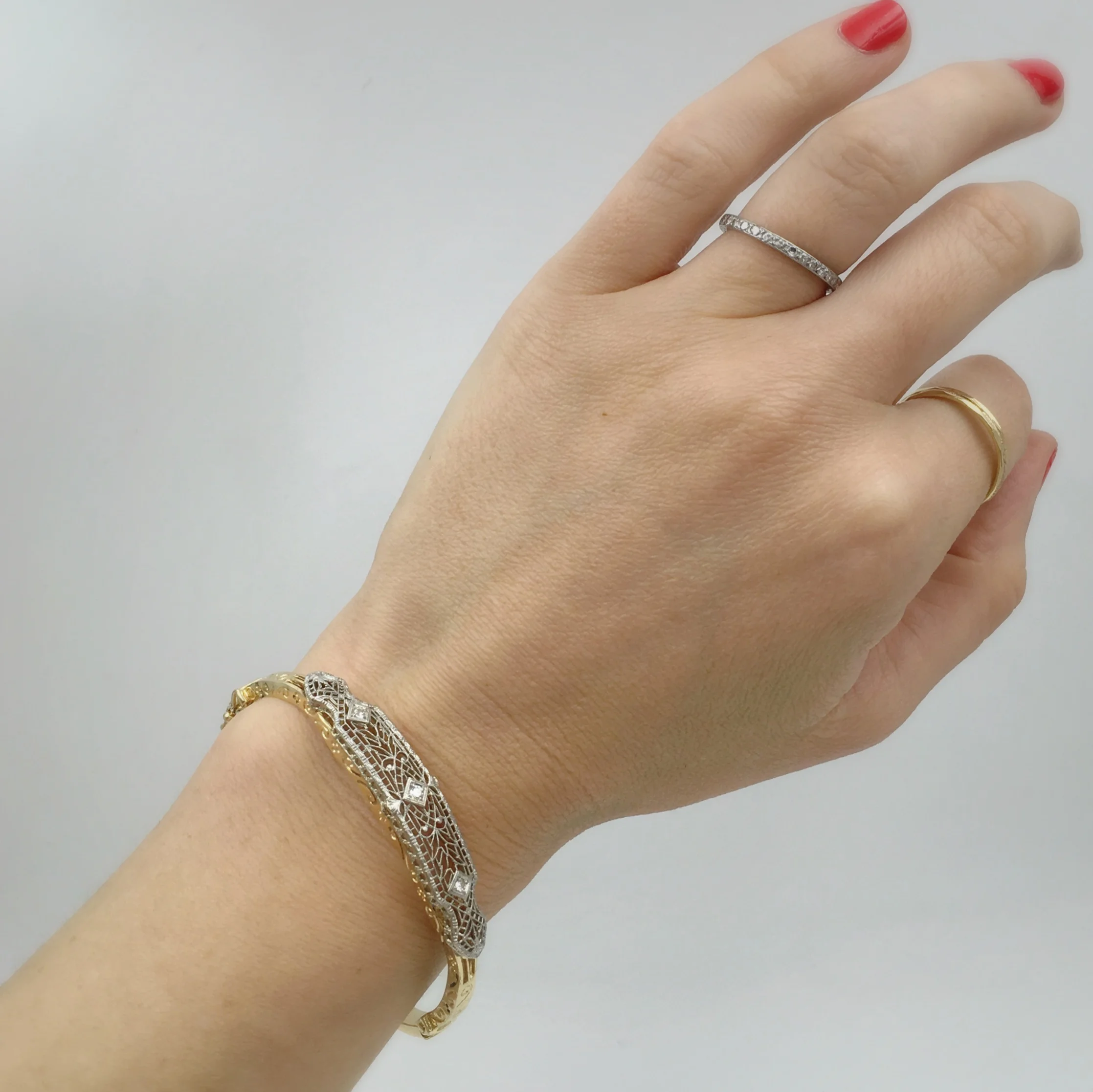 antique filigree wedding bracelet, vintage bridal, Reverie estate jewelry NYC 