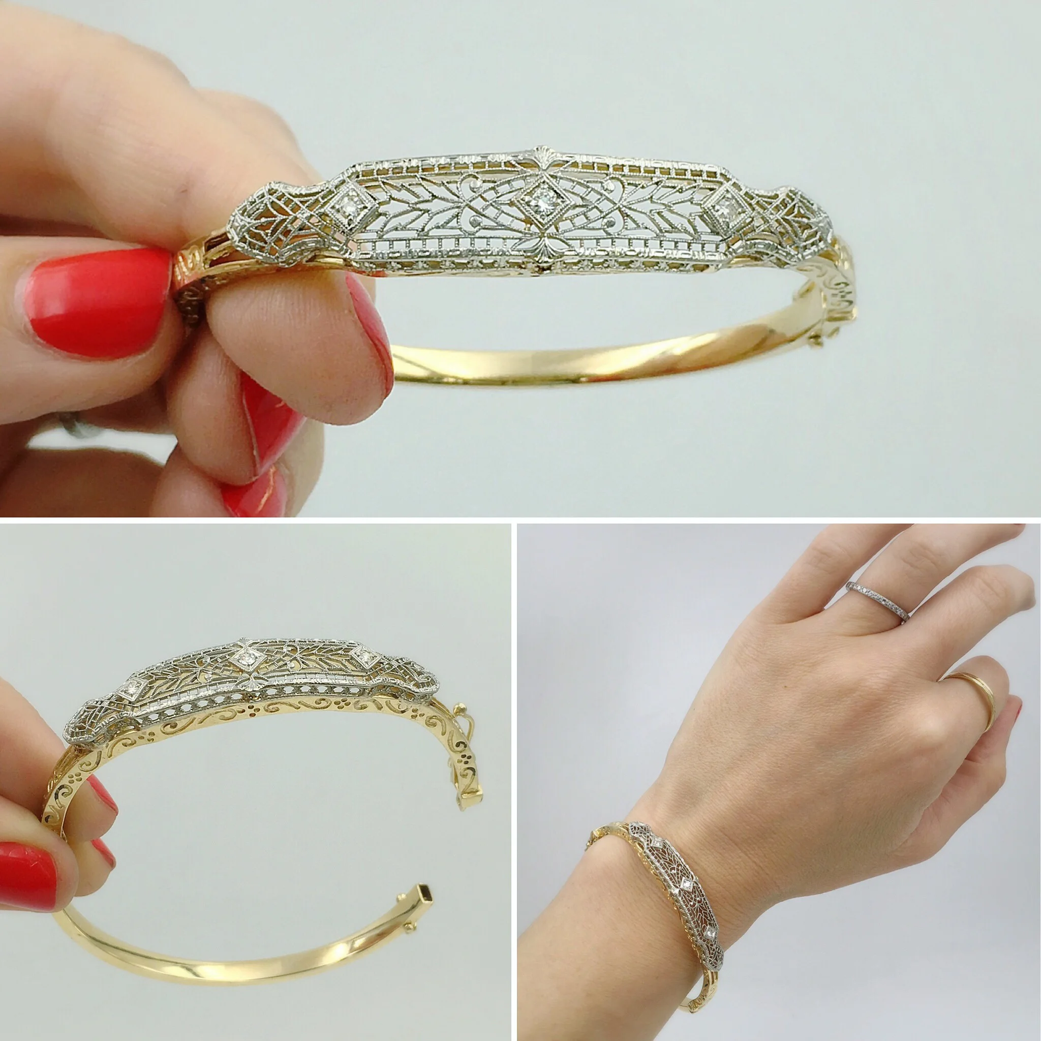 antique filigree wedding bracelet, vintage bridal, Reverie estate jewelry NYC 