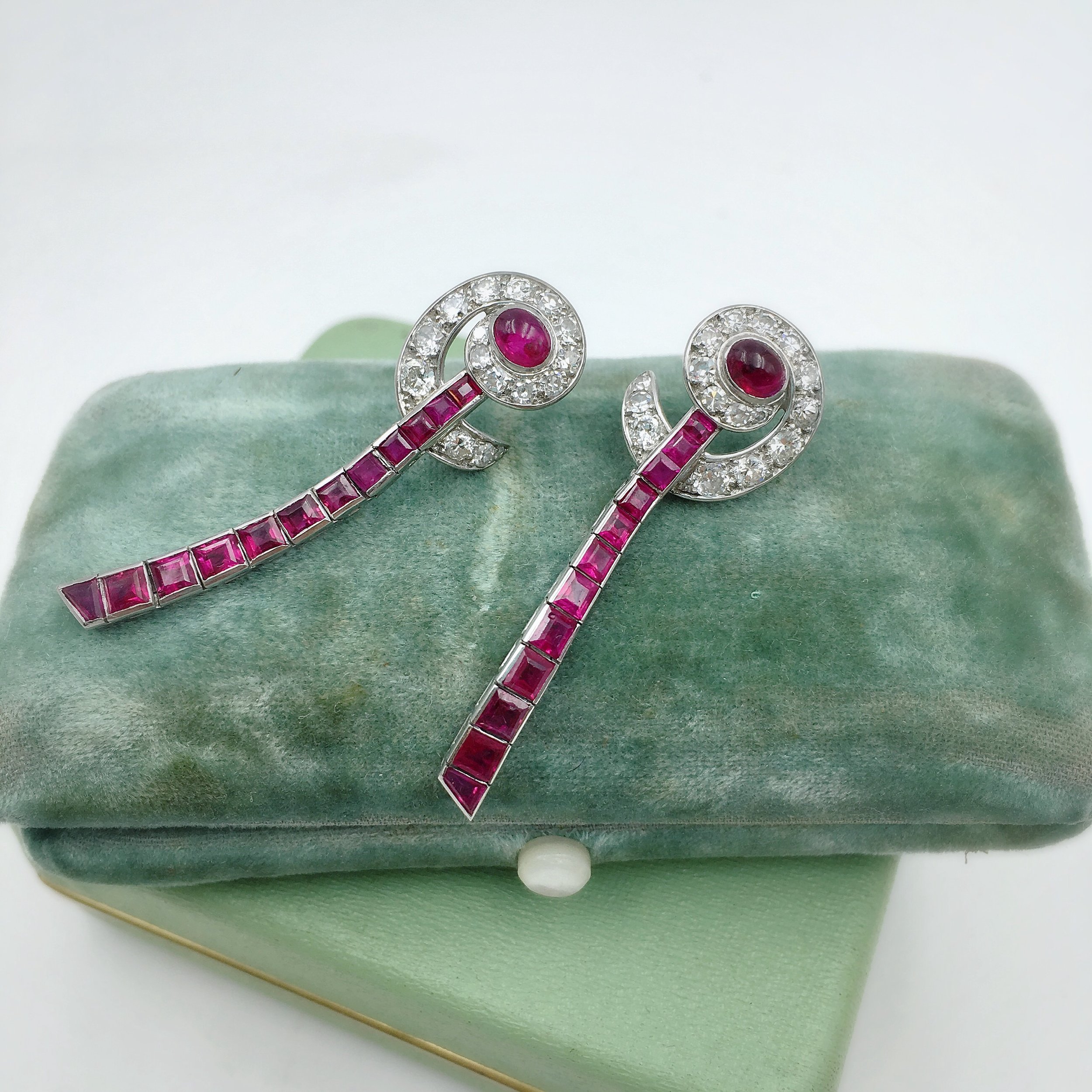 Art Deco diamond and ruby earrings, Reverie antique jewelry NYC