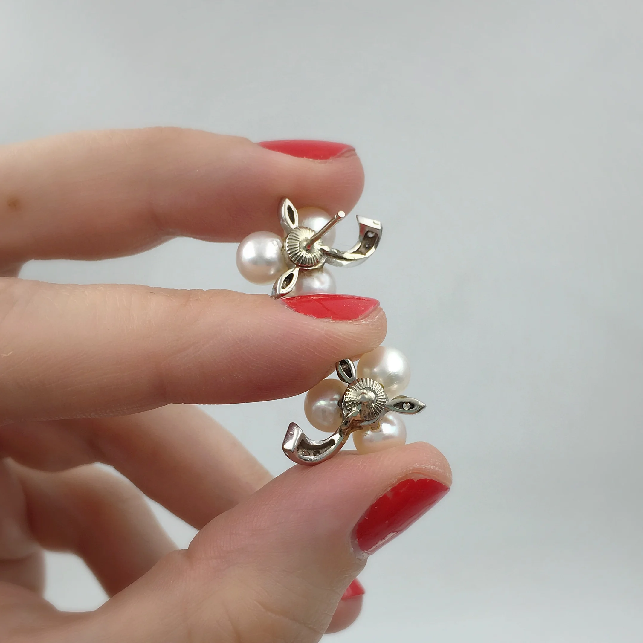 vintage wedding earrings, pearl and diamond mid century bridal jewelry, Reverie vintage jewelry NYC