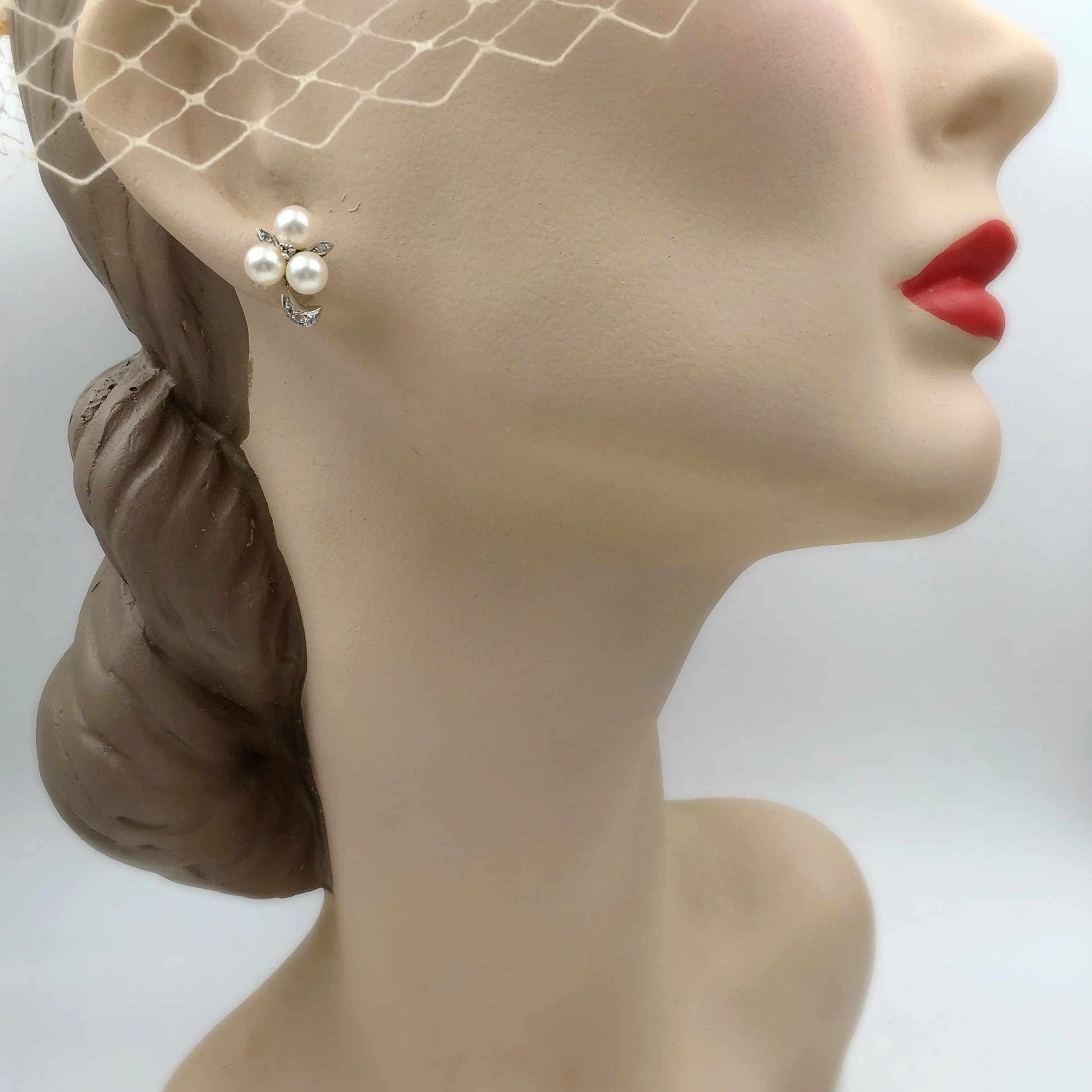 vintage wedding earrings, pearl and diamond mid century bridal jewelry, Reverie vintage jewelry NYC