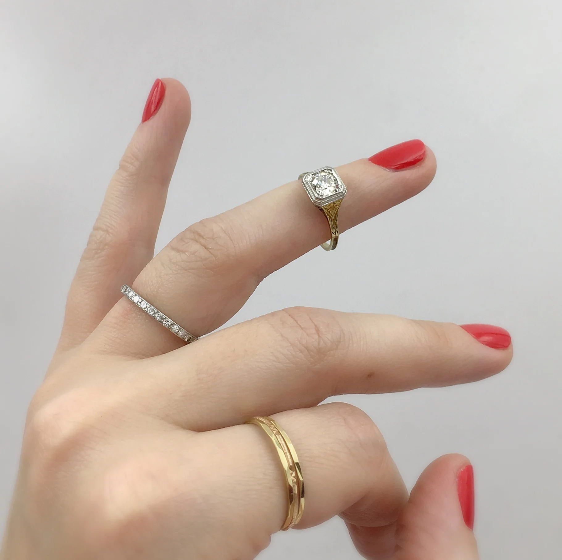 Edwardian filigree solitaire diamond engagement ring, Reverie vintage jewelry nyc