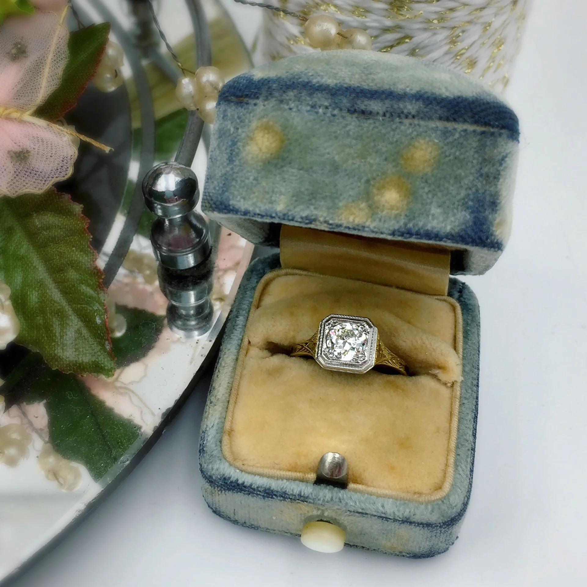 Edwardian filigree solitaire diamond engagement ring, Reverie vintage jewelry nyc