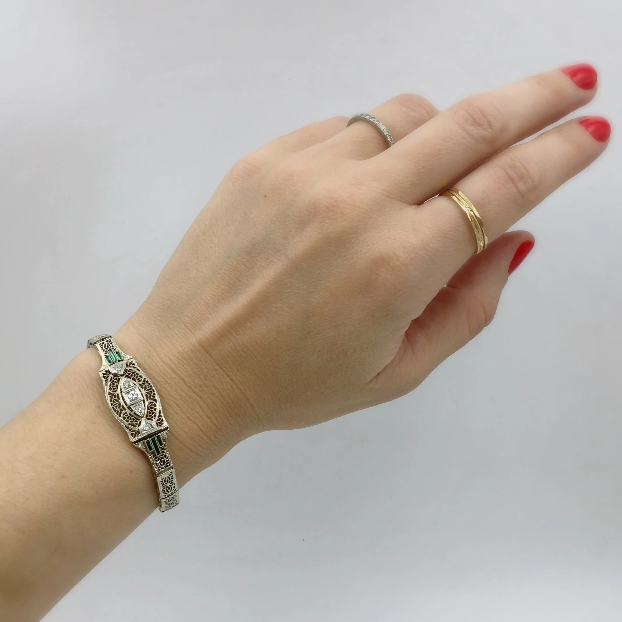 antique diamond filigree bracelet, Reverie vintage estate jewelry NYC 