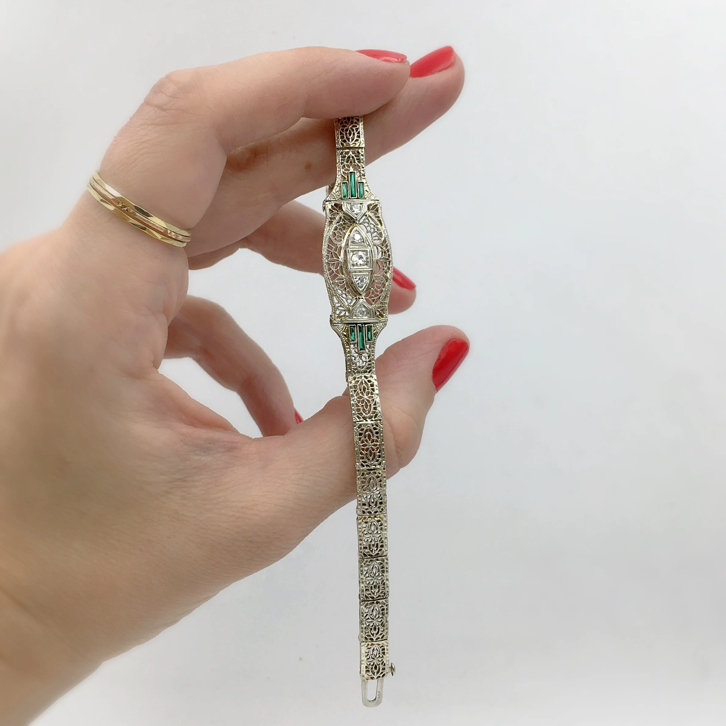 antique diamond filigree bracelet, Reverie vintage estate jewelry NYC 