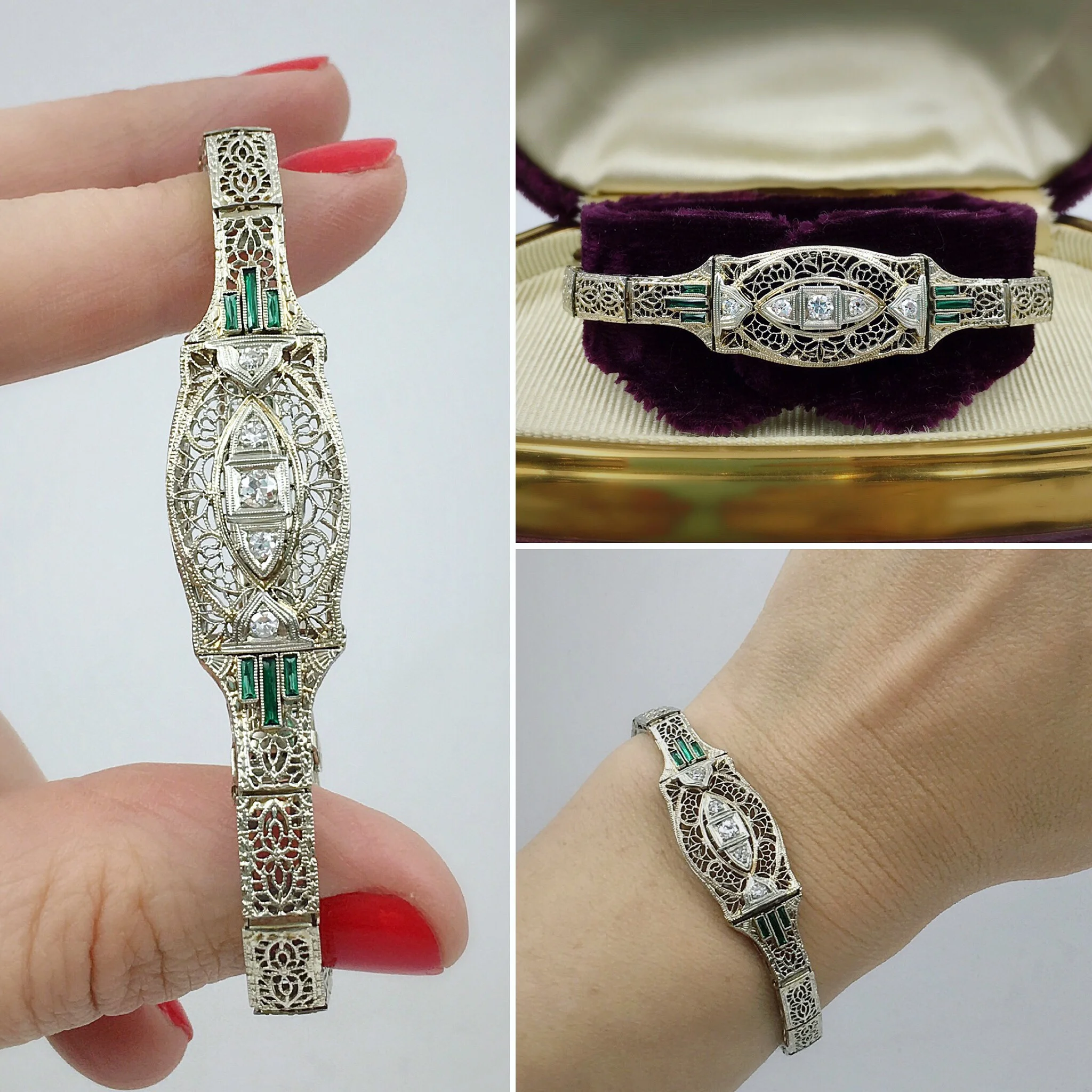 antique diamond filigree bracelet, Reverie vintage estate jewelry NYC 
