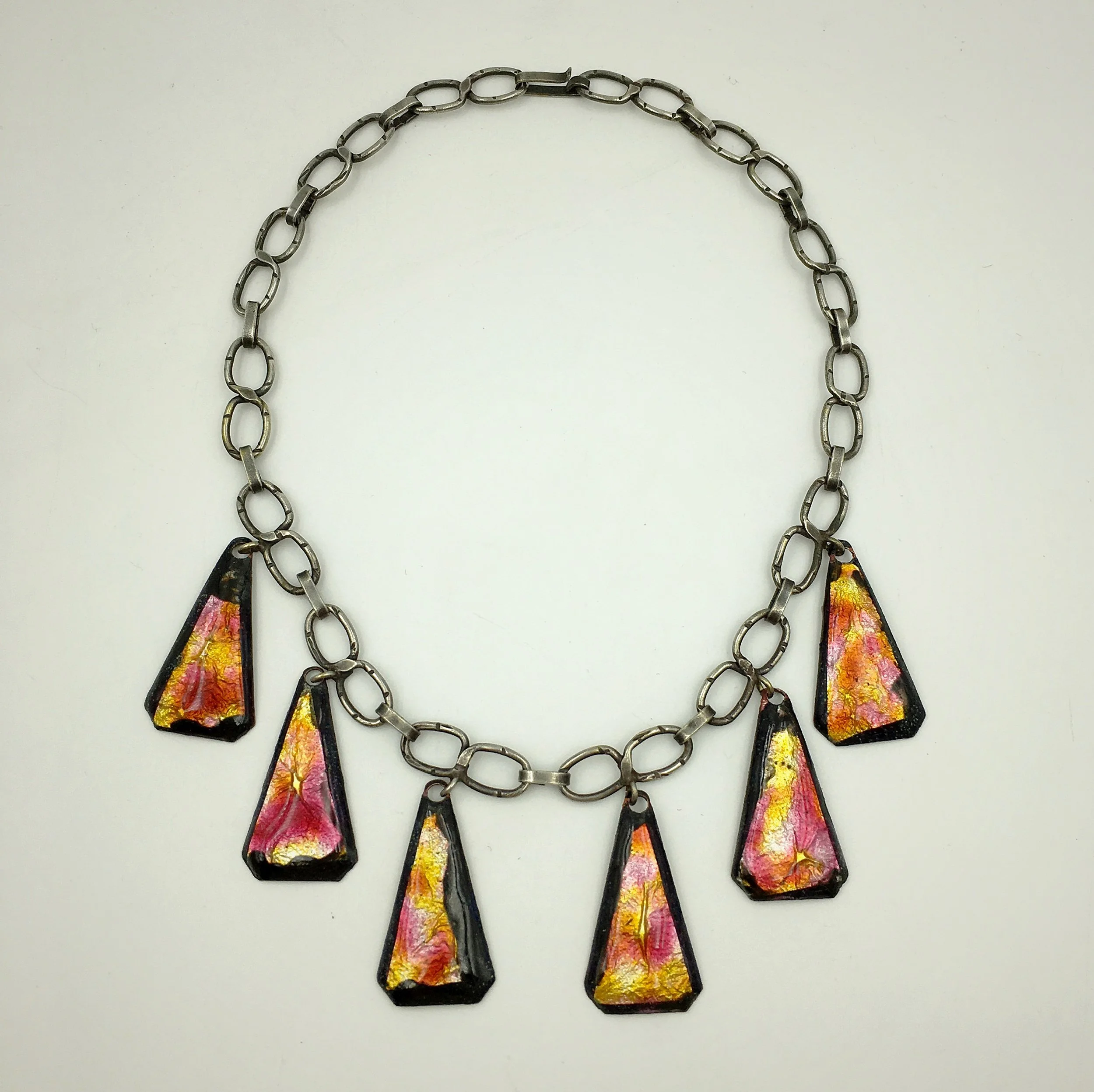 Mid Century studio jewelry, sterling enamel necklace, Reverie vintage NYC