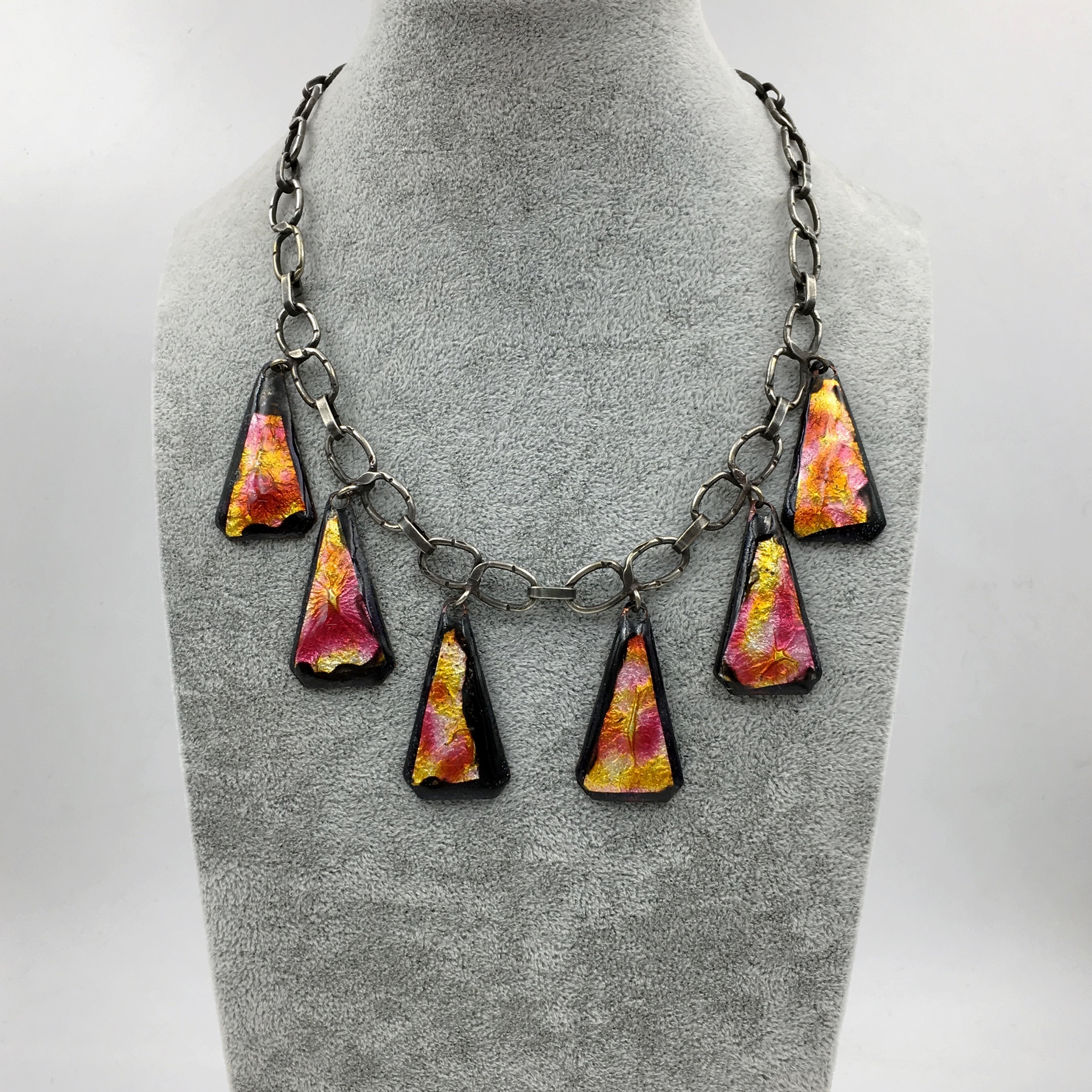 Mid Century studio jewelry, sterling enamel necklace, Reverie vintage NYC