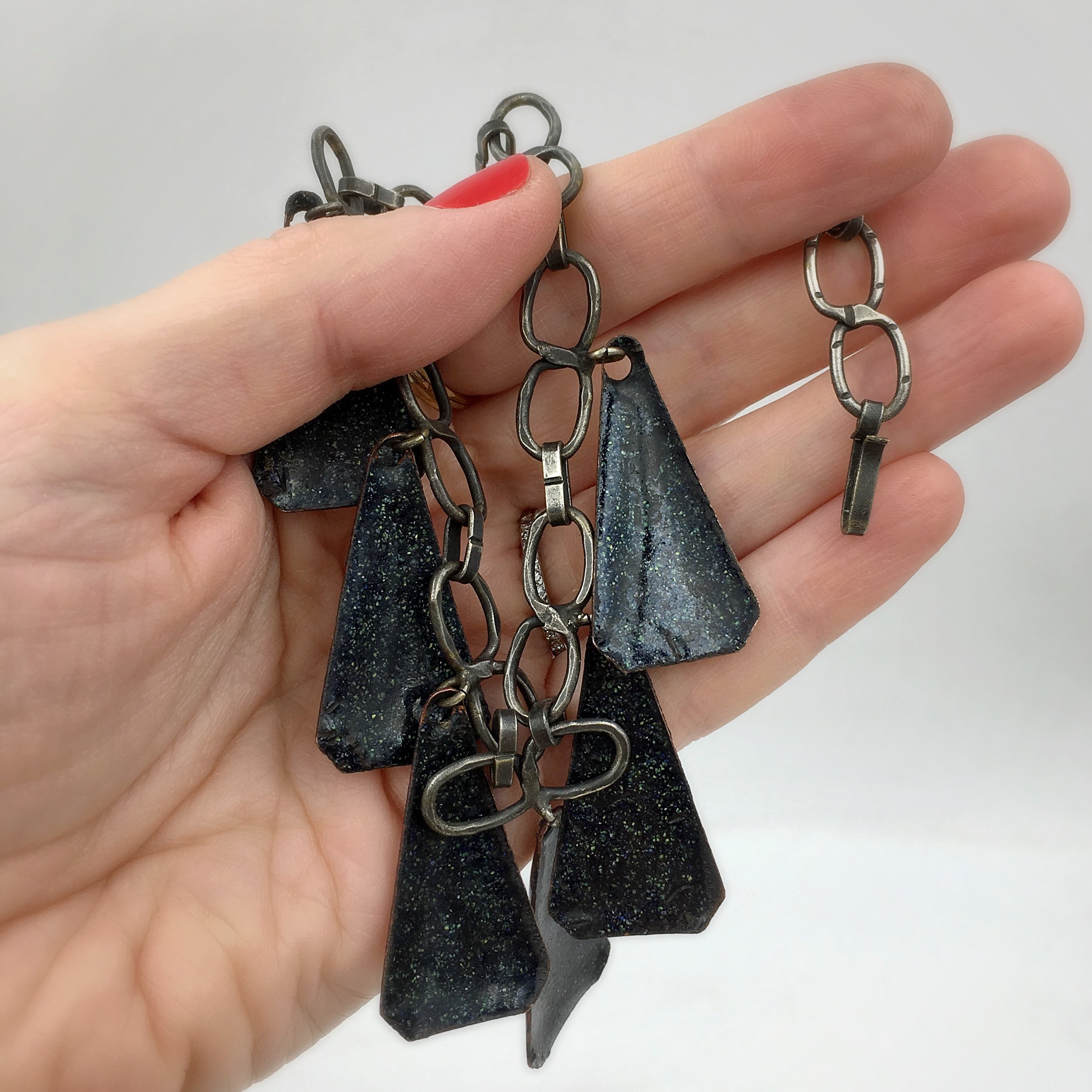 Mid Century studio jewelry, sterling enamel necklace, Reverie vintage NYC
