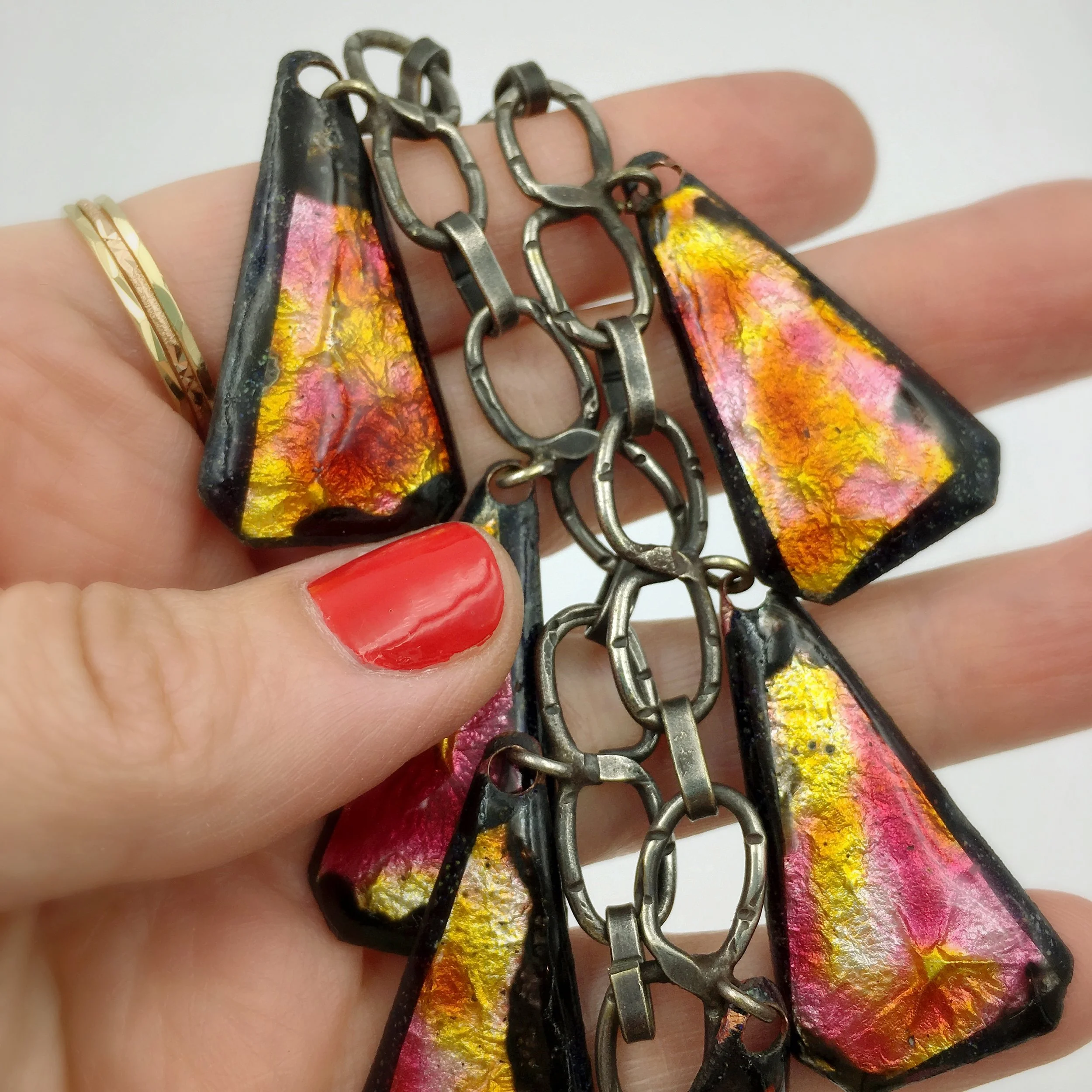 Mid Century studio jewelry, sterling enamel necklace, Reverie vintage NYC