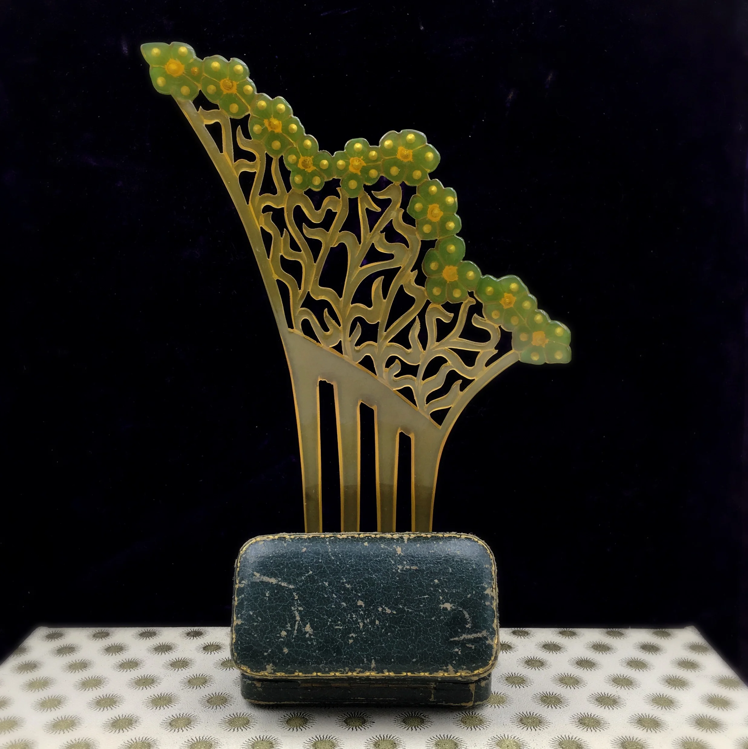 Antique celluloid hair comb, edwardian gibson girl, Reverie vintage shop nyc