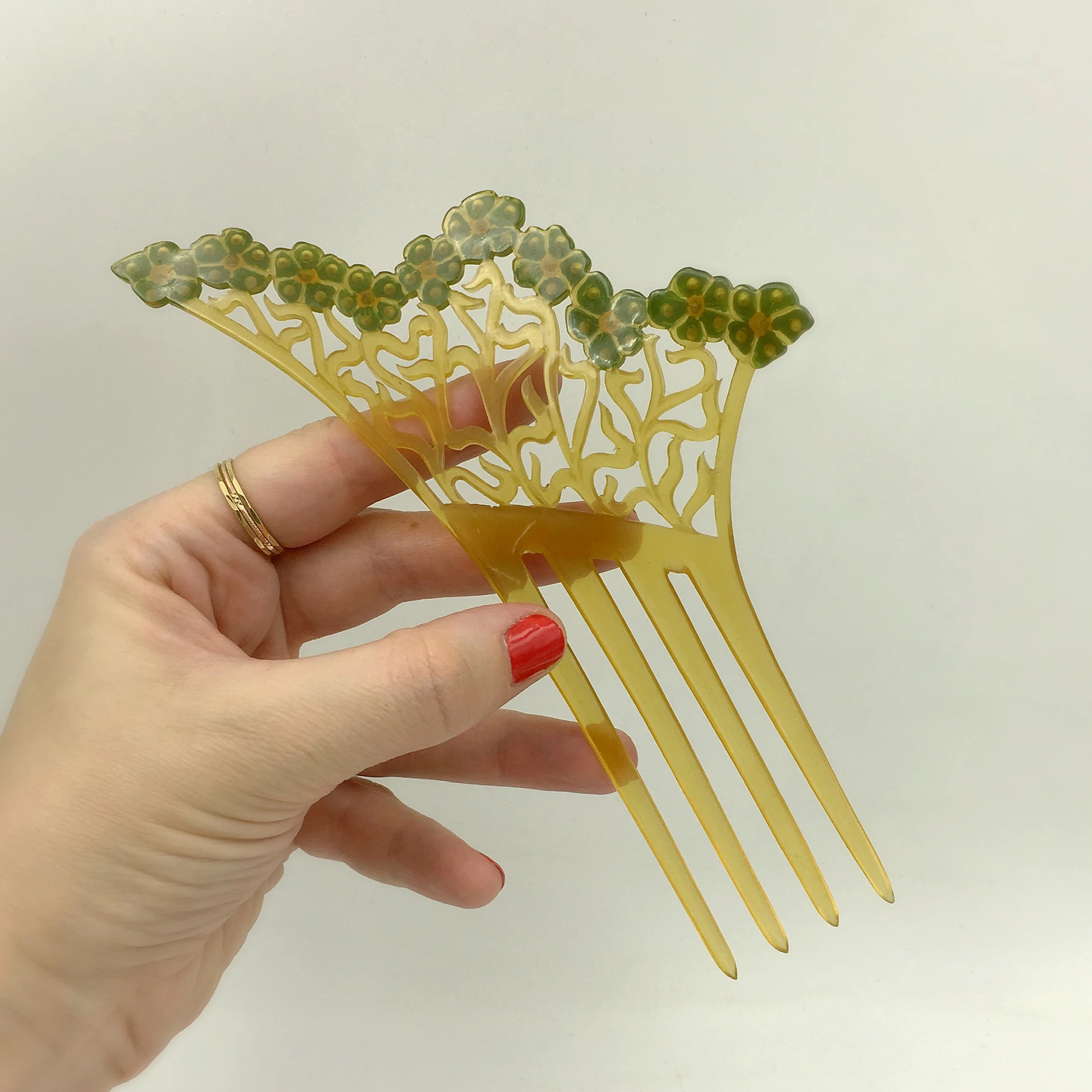 Antique celluloid hair comb, edwardian gibson girl, Reverie vintage shop nyc